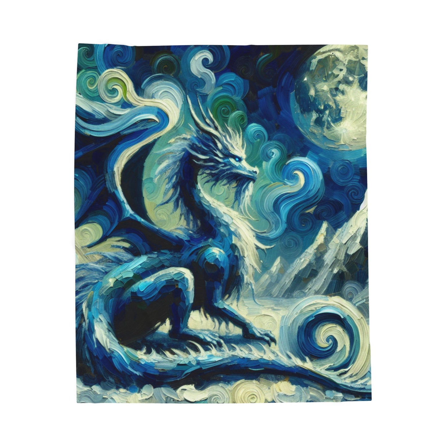 Moonlit Dragon in a Swirling Realm - Plush Blanket