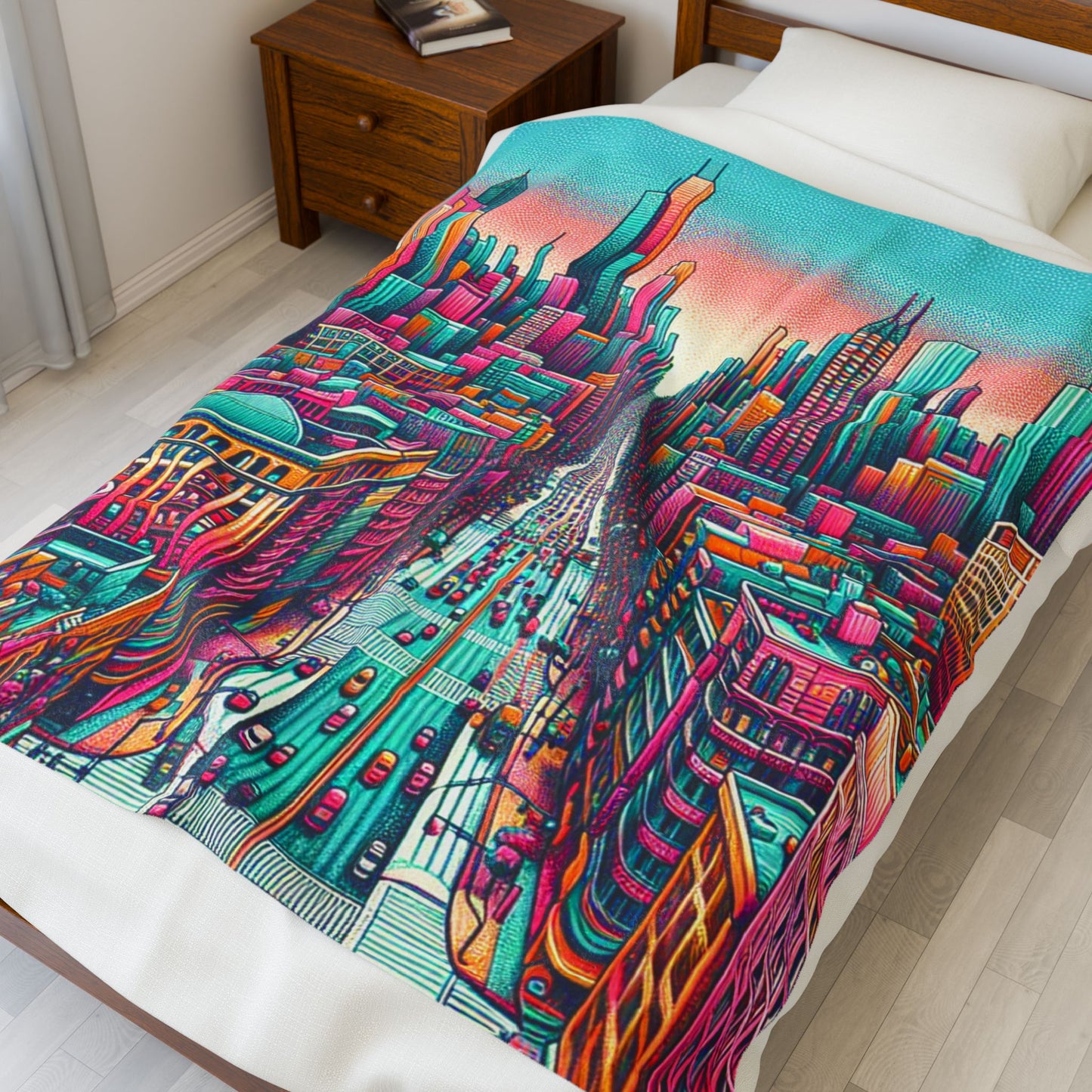 Chromatic Cityscape Odyssey - Plush Blanket
