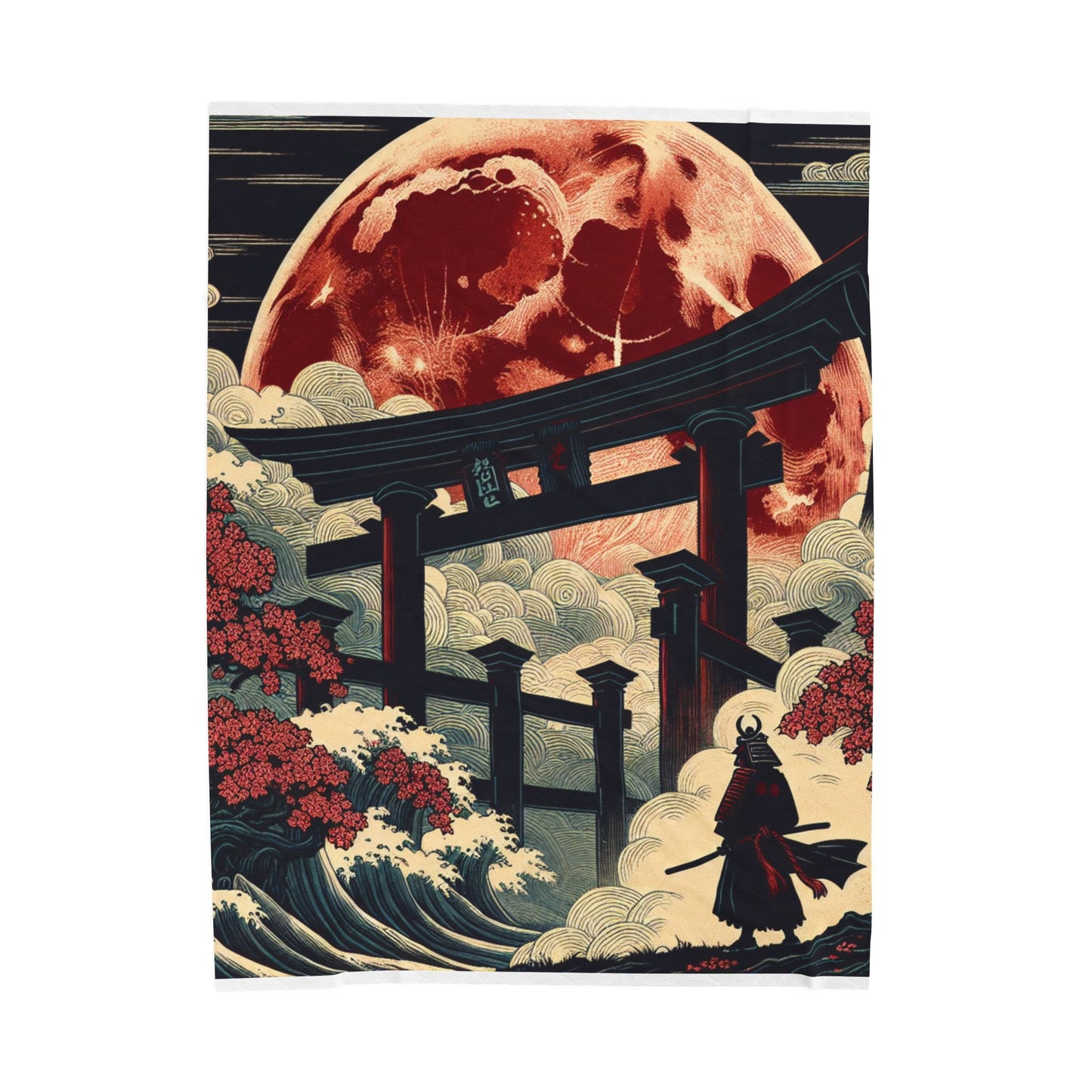 Samurai under the Vast Moon - Plush Blanket