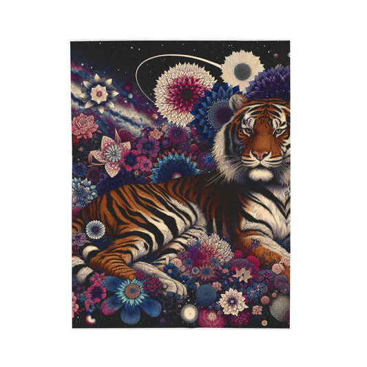 Tiger's Realm of Flora and Stars - Plush Blanket