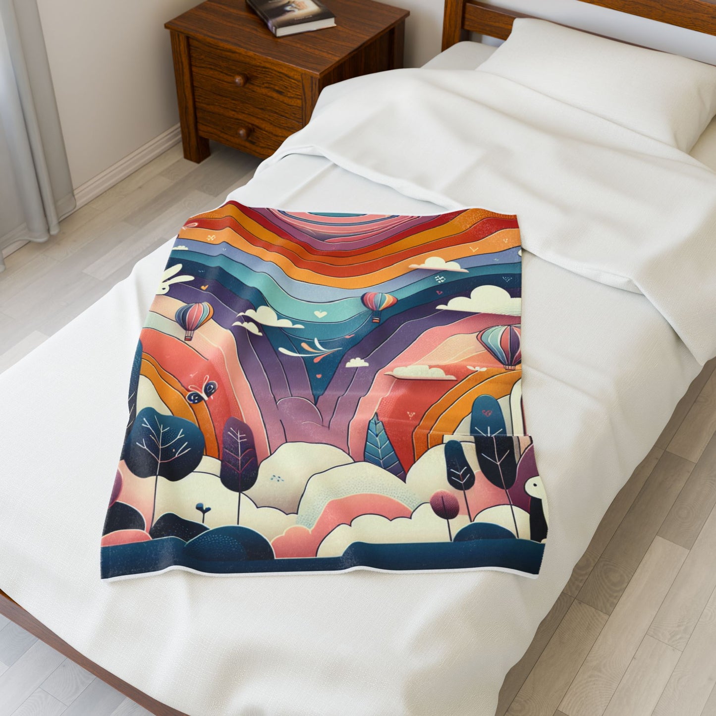 Balloons and Rabbits in a Pastel Paradise - Plush Blanket