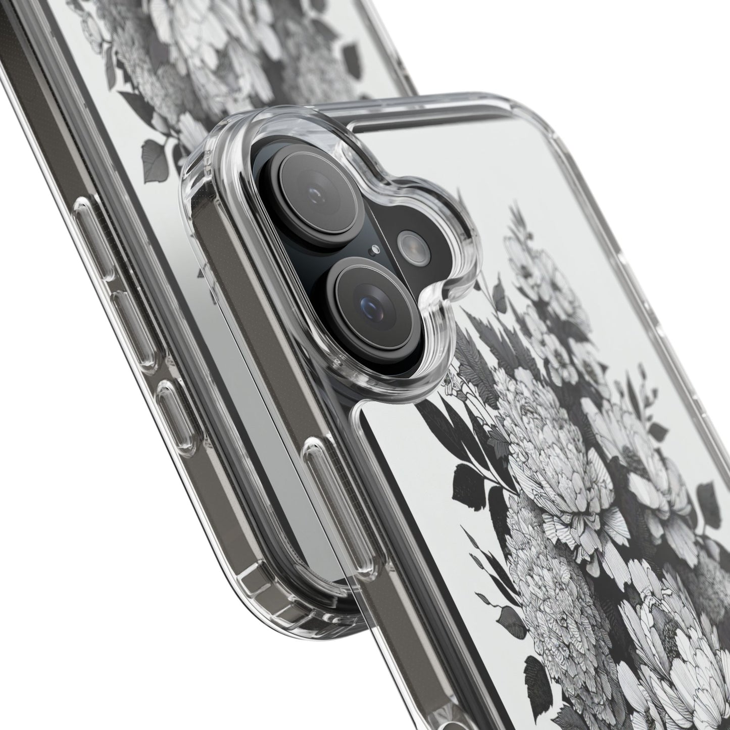 Transparent Floral Arrangement in Black and White Iphone Case Compatible With Iphone 16 15 14 - Clear Phone Cover