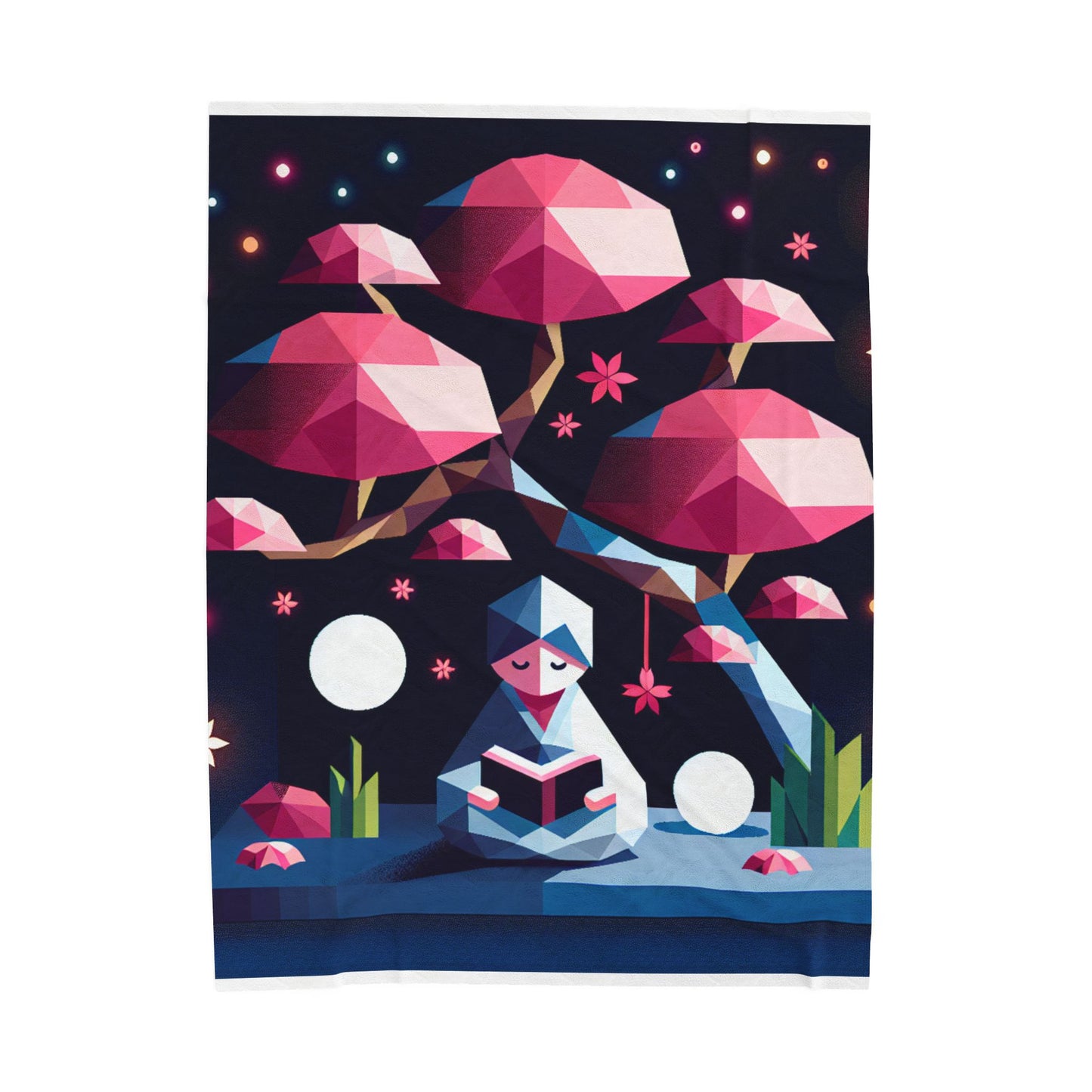 Quiet Contemplation Under Geometric Trees - Plush Blanket