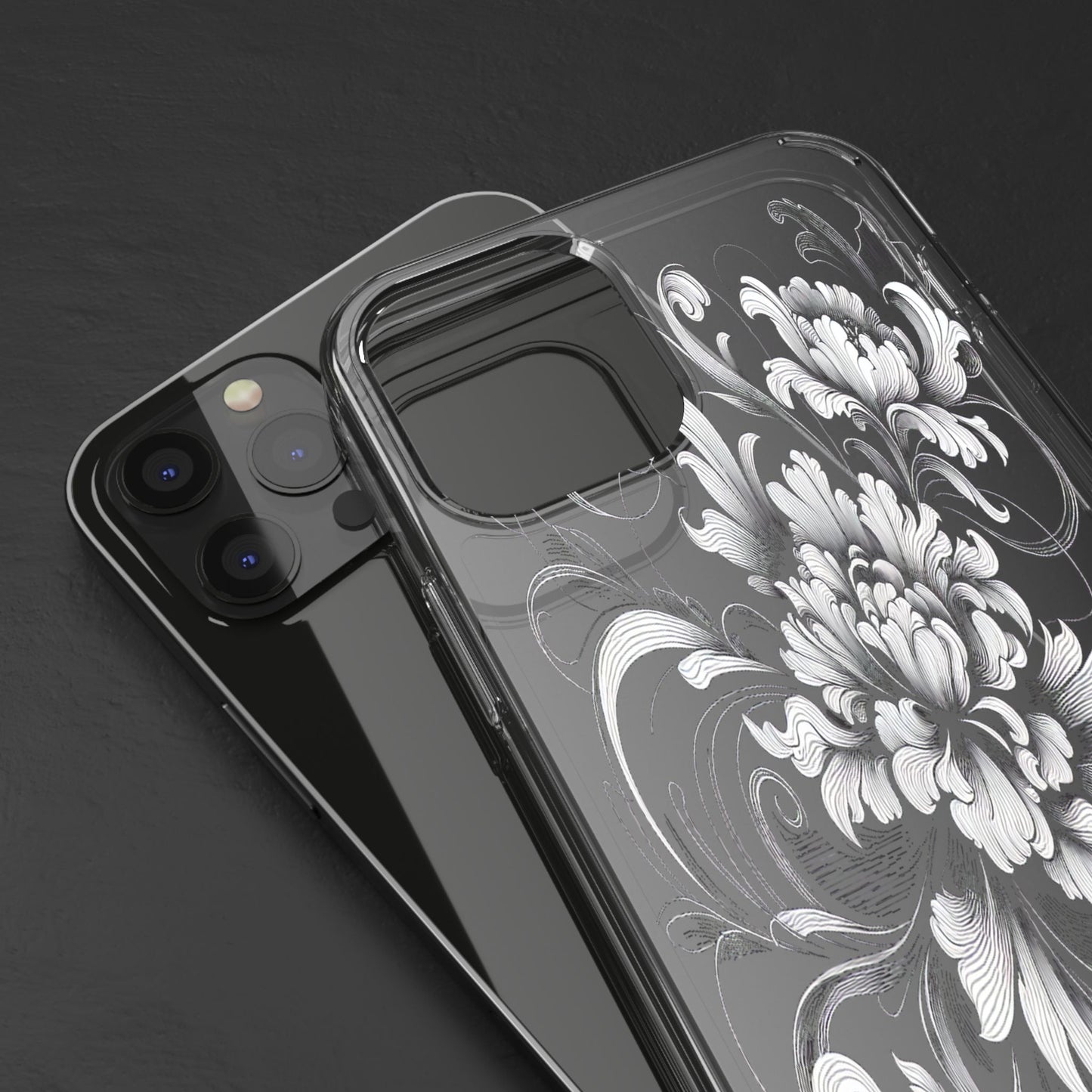 Transparent Intricate Flourish Design Iphone Case Compatible With Iphone 16 15 14 - Clear Phone Cover