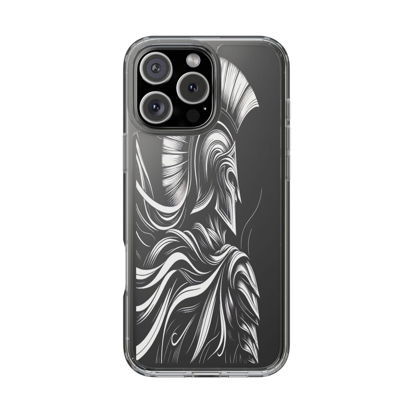 Transparent Helmeted Sentinel in Monochrome Motion Iphone Case Compatible With Iphone 16 15 14 - Clear Phone Cover