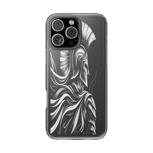 Transparent Helmeted Sentinel in Monochrome Motion Iphone Case Compatible With Iphone 16 15 14 - Clear Phone Cover