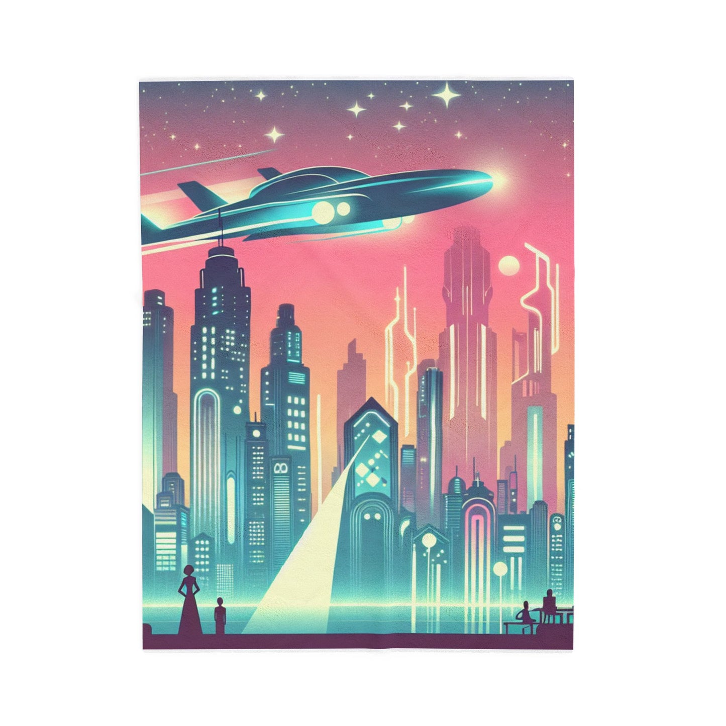 Futuristic Skyline Scene - Plush Blanket