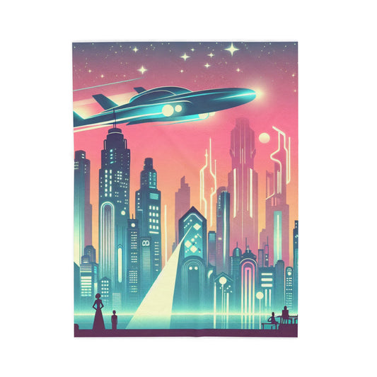 Futuristic Skyline Scene - Plush Blanket