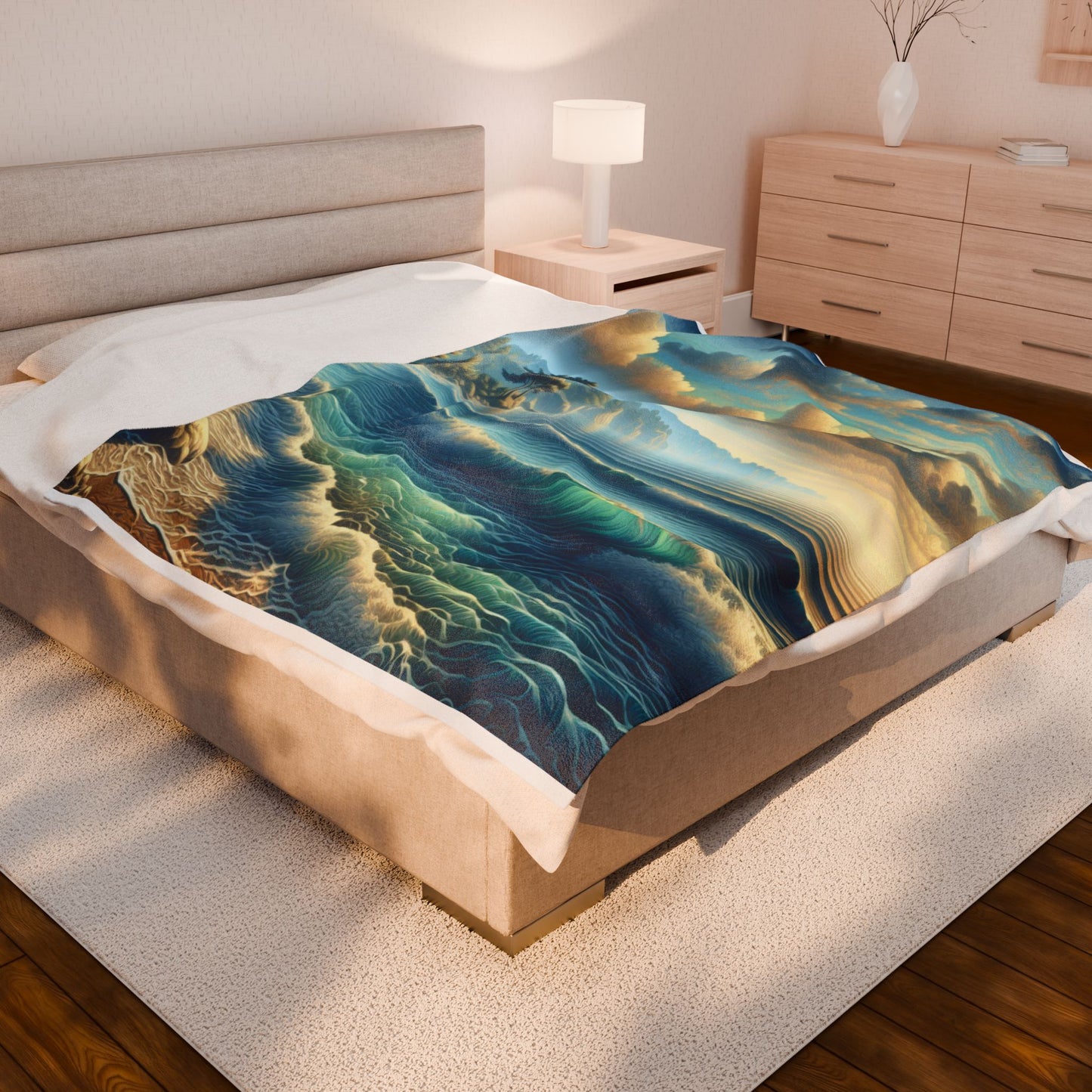 Seascape Whispers at Dawn- Plush Blanket