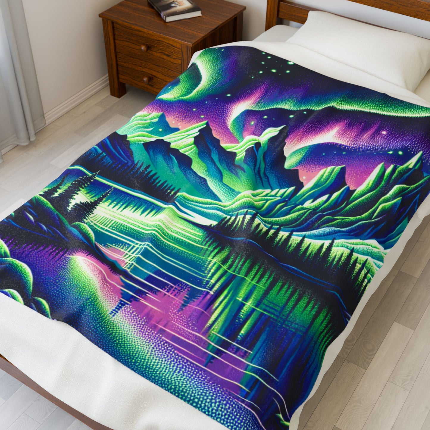 Northern Lights Above the Peaks - Plush Blanket