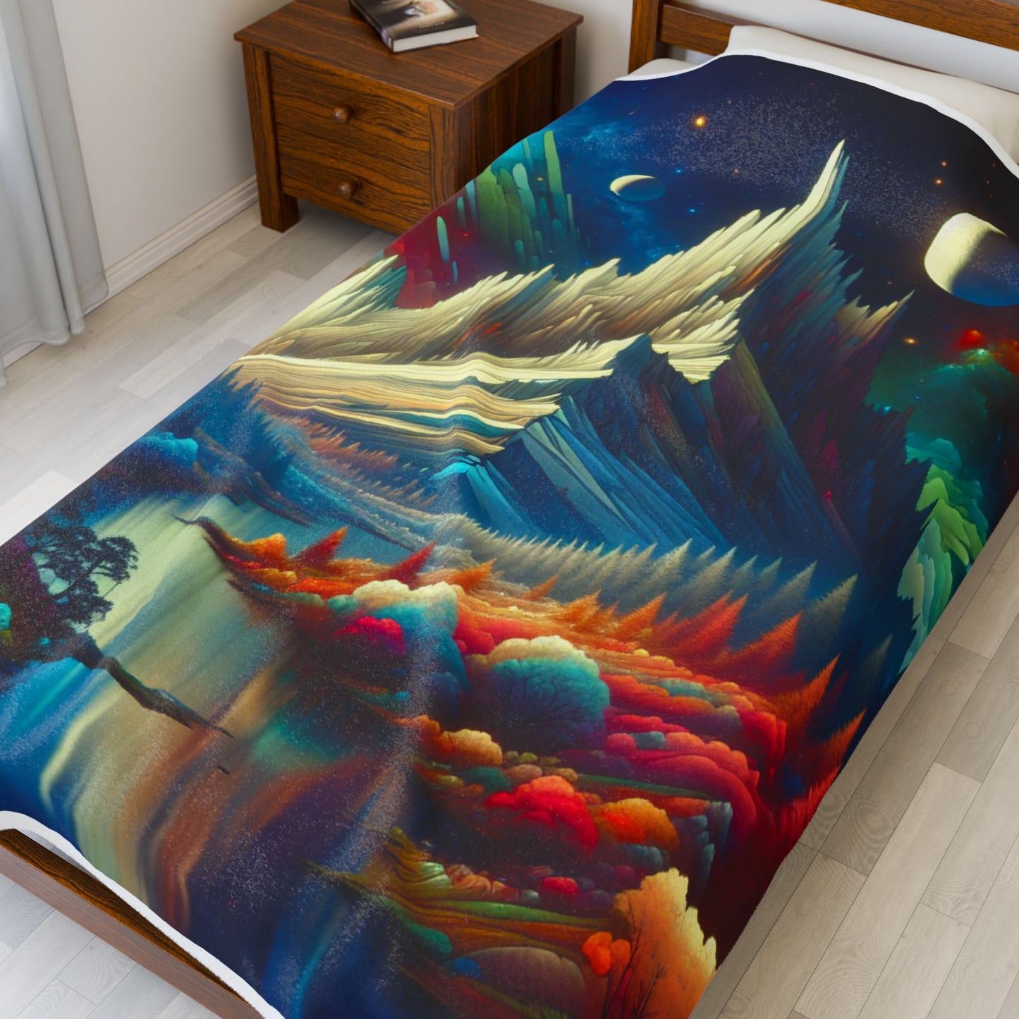 Celestial Peaks in a Colorful Landscape - Plush Blanket