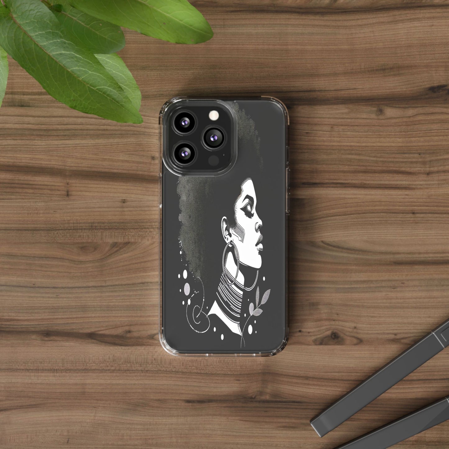 Transparent Afro Goddess Portrait Iphone Case Compatible With Iphone 16 15 14 - Clear Phone Cover