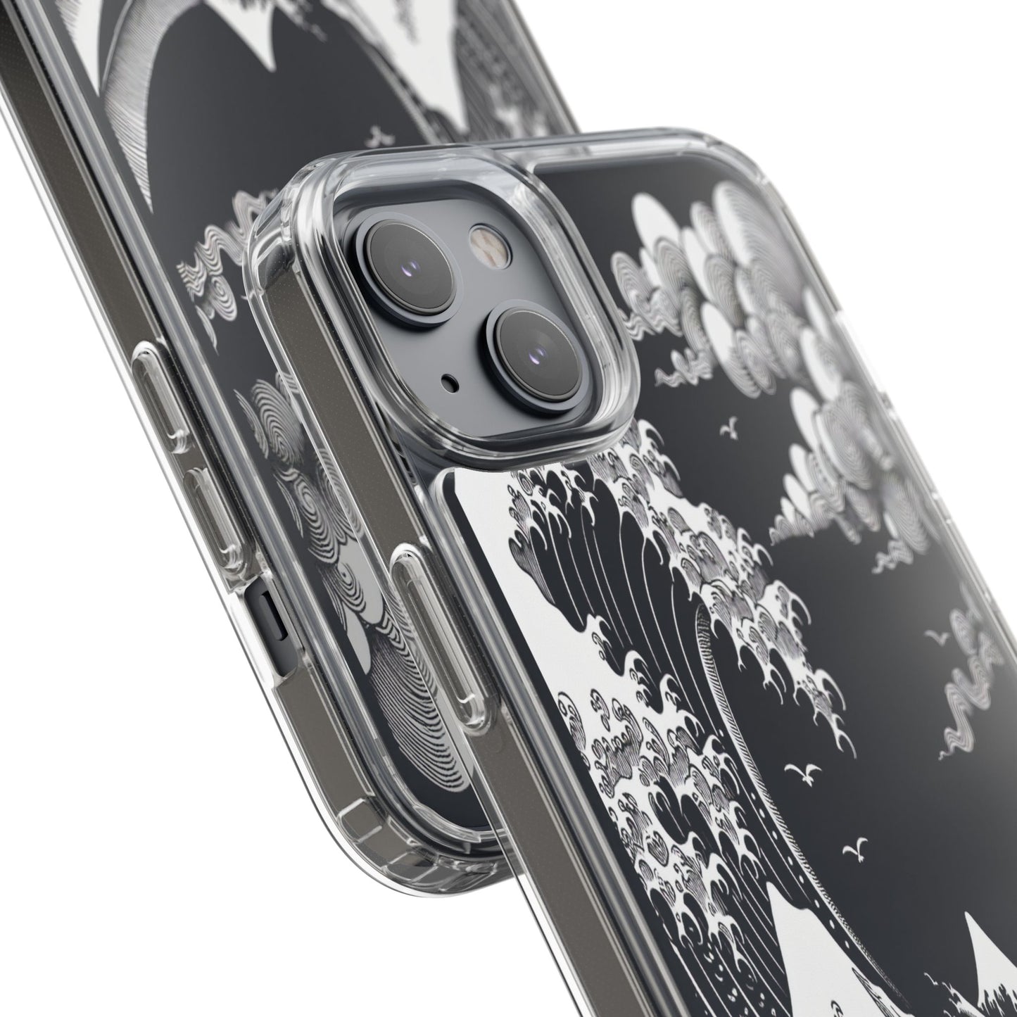 Transparent Waves and Mountains Iphone Case Compatible With Iphone 16 15 14 - Clear Phone Cover