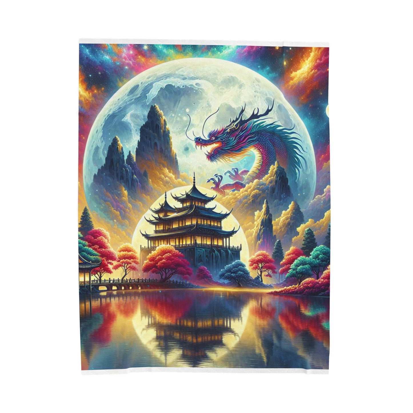 Dragon's Enclave Under the Radiant Moon - Plush Blanket