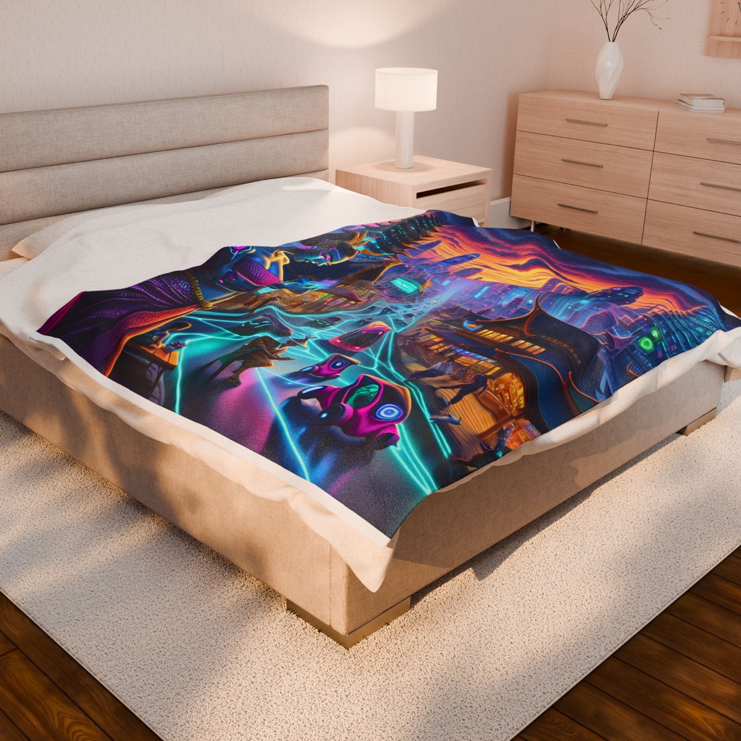 Futuristic Visions at Dusk- Plush Blanket