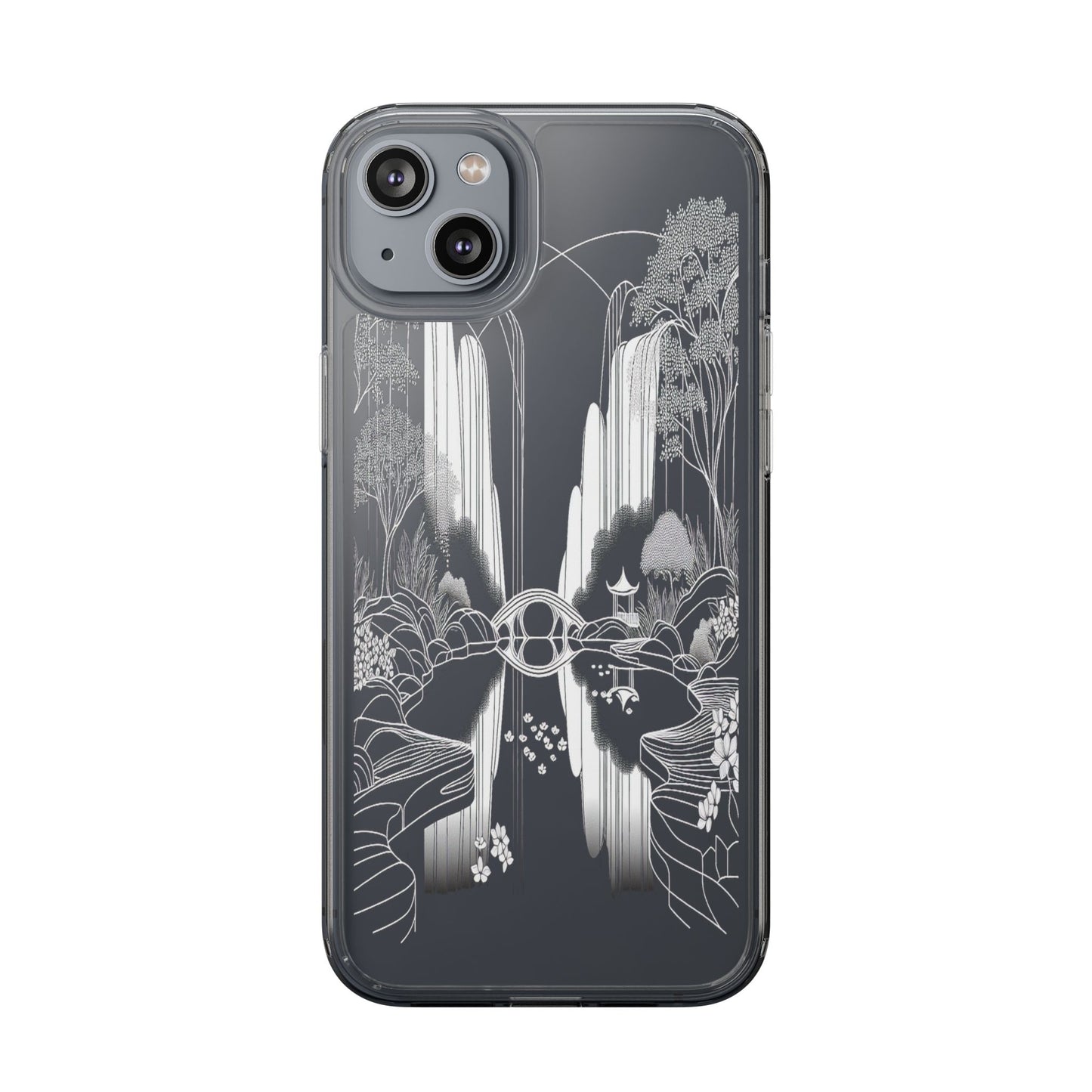 Transparent Waterfall Bridge Scene Iphone Case Compatible With Iphone 16 15 14 - Clear Phone Cover