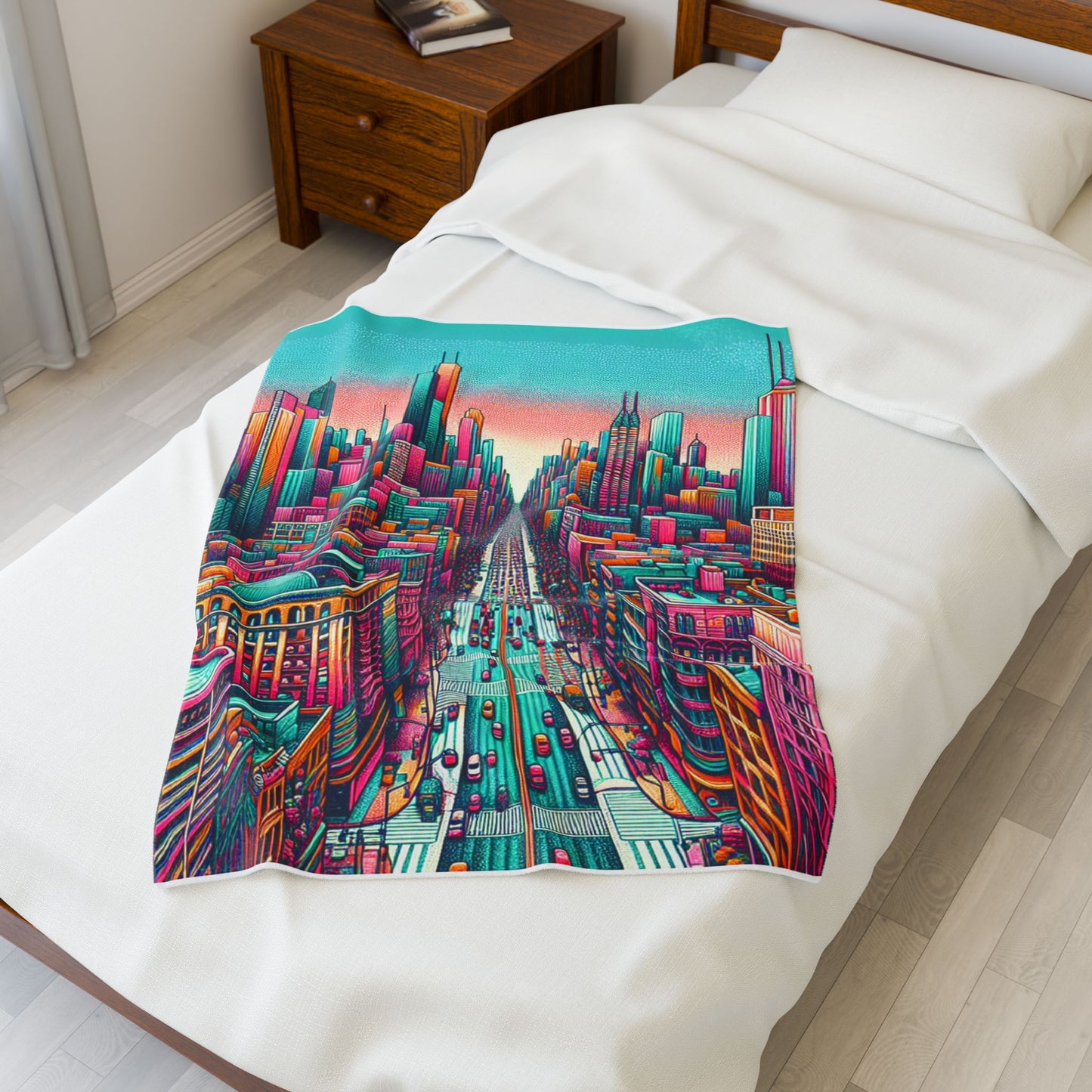Chromatic Cityscape Odyssey - Plush Blanket