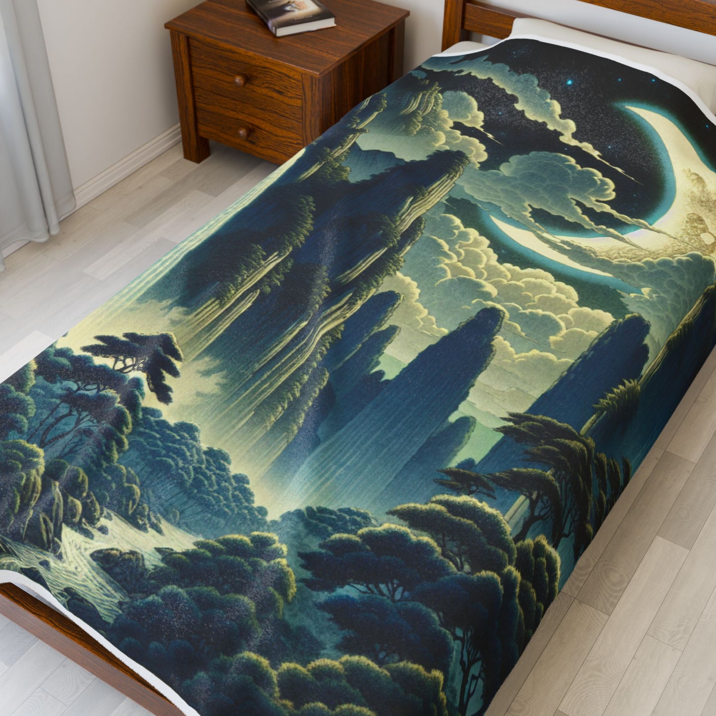 Mystical Moonlit Cascade - Plush Blanket