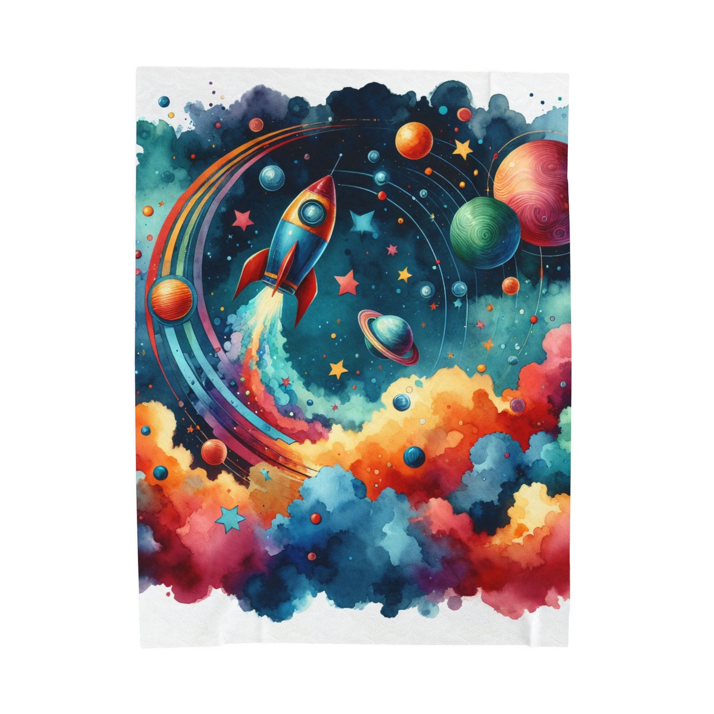 Rocket Beyond the Nebula - Plush Blanket