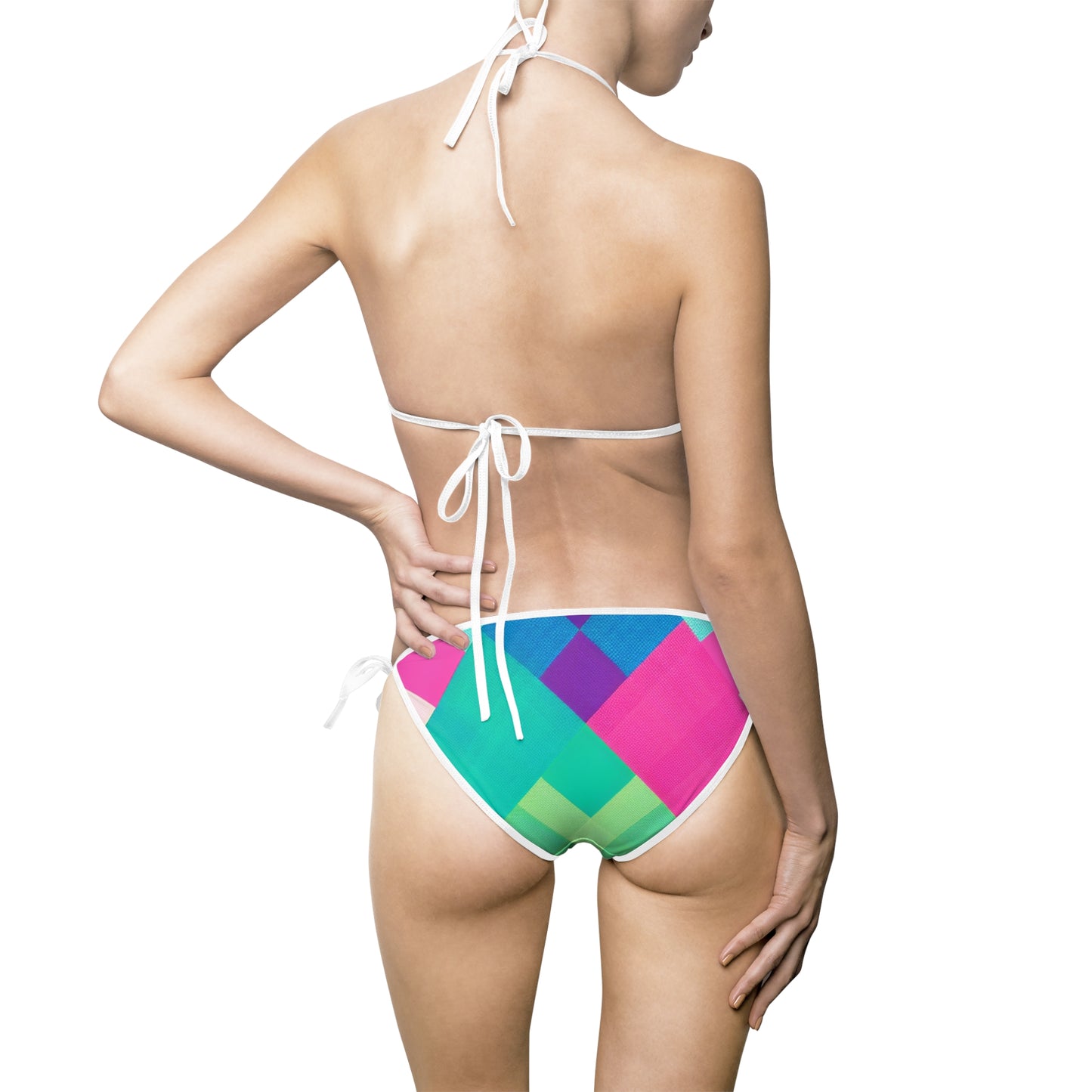 Women's Colorful Geometric Canvas Bikini Swimsuit