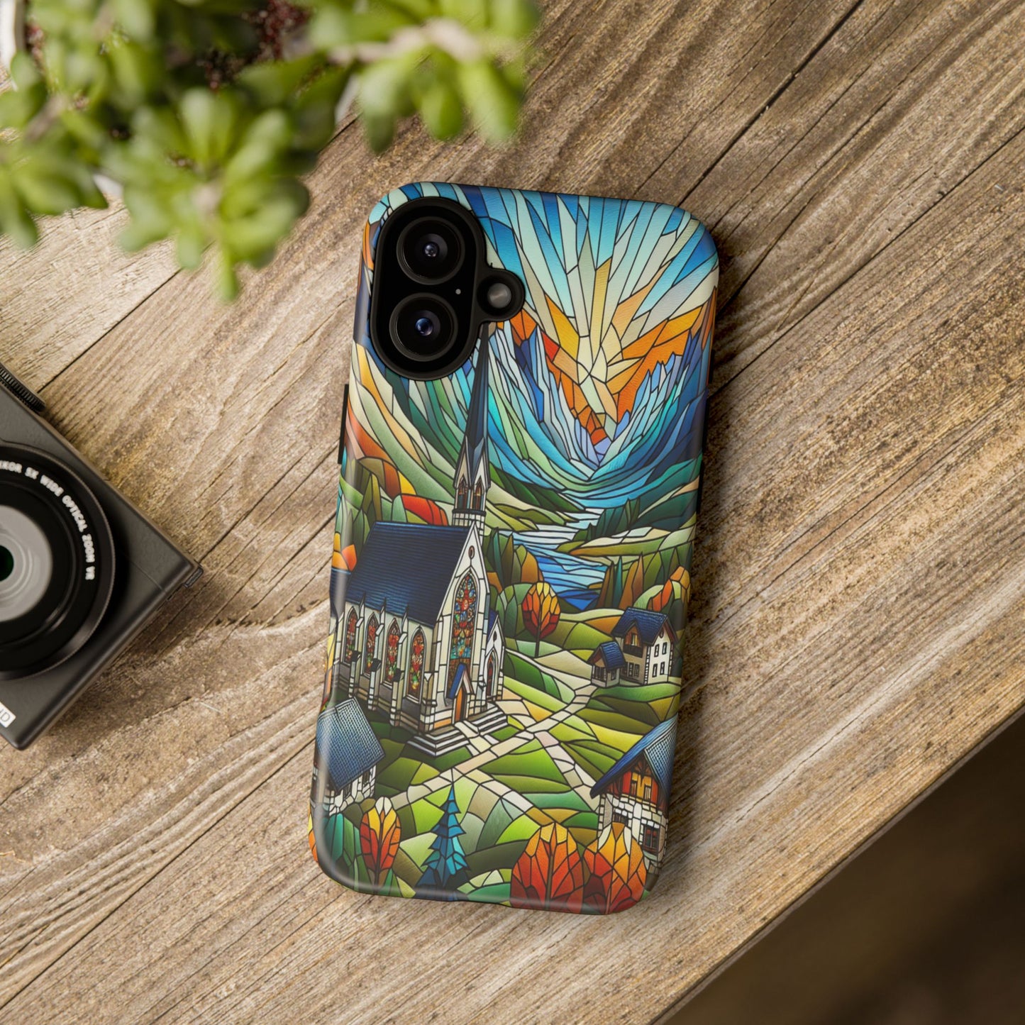 Stained Glass Countryside Scene - Phone Case