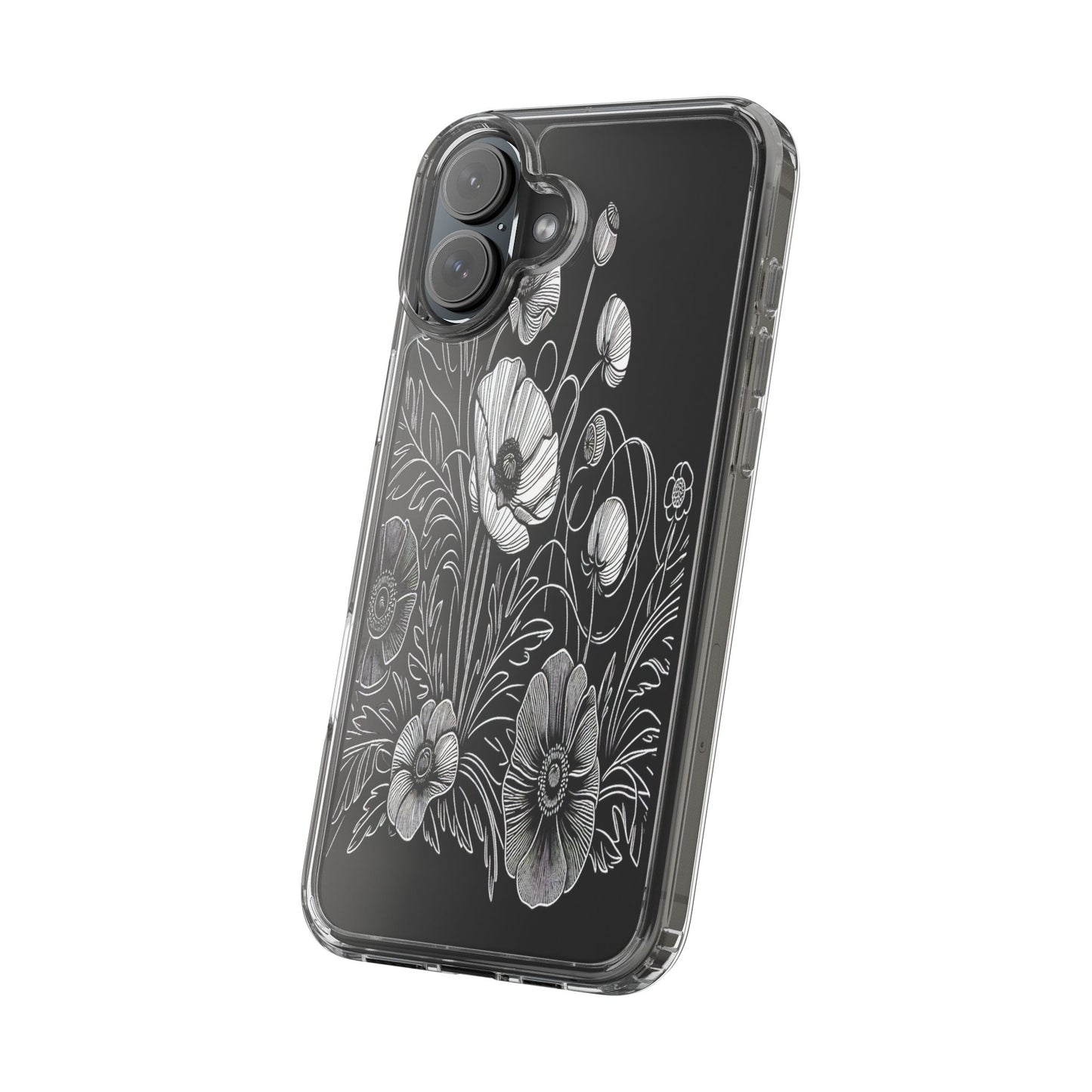 Transparent Black and White Floral Design Iphone Case Compatible With Iphone 16 15 14 - Clear Phone Cover