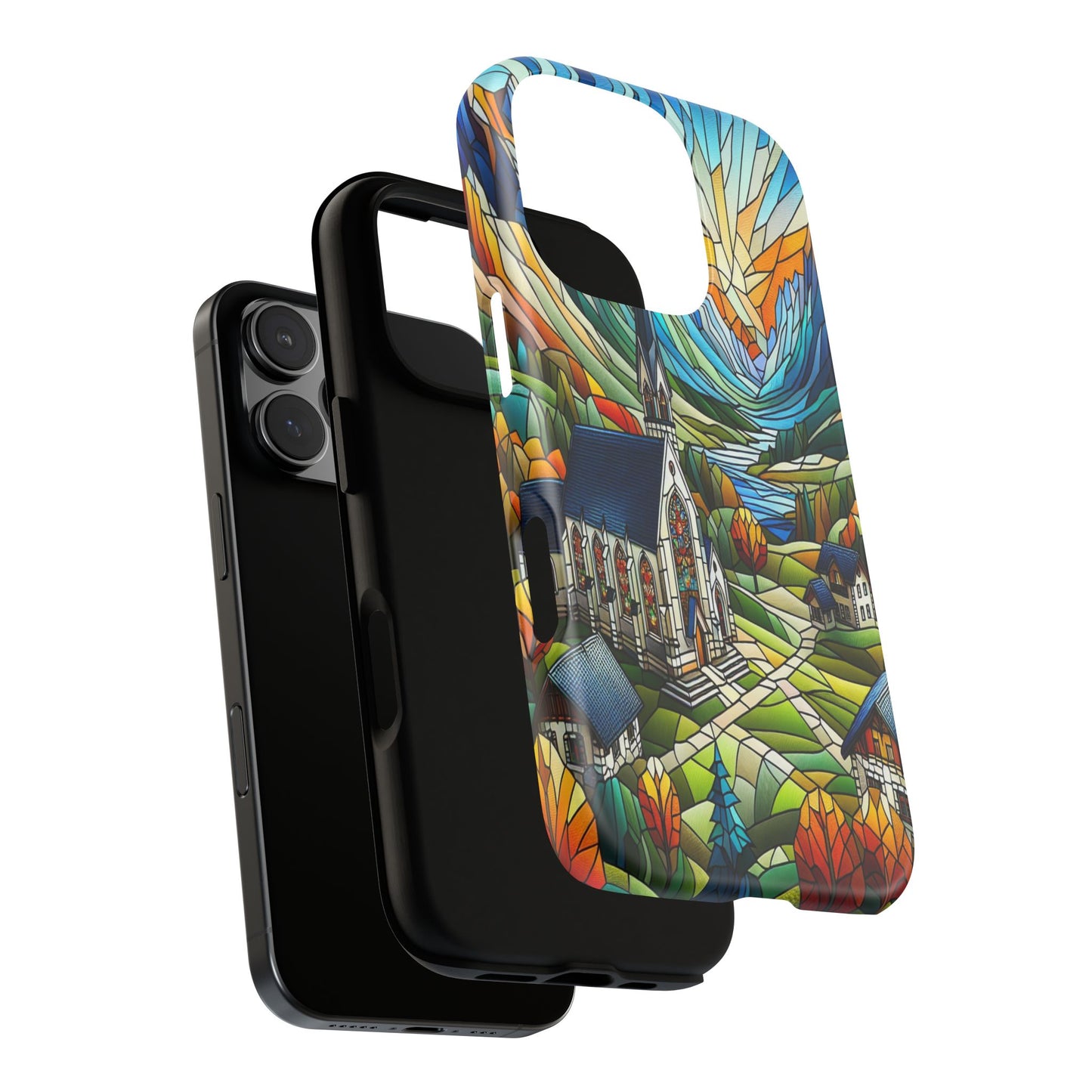 Stained Glass Countryside Scene - Phone Case