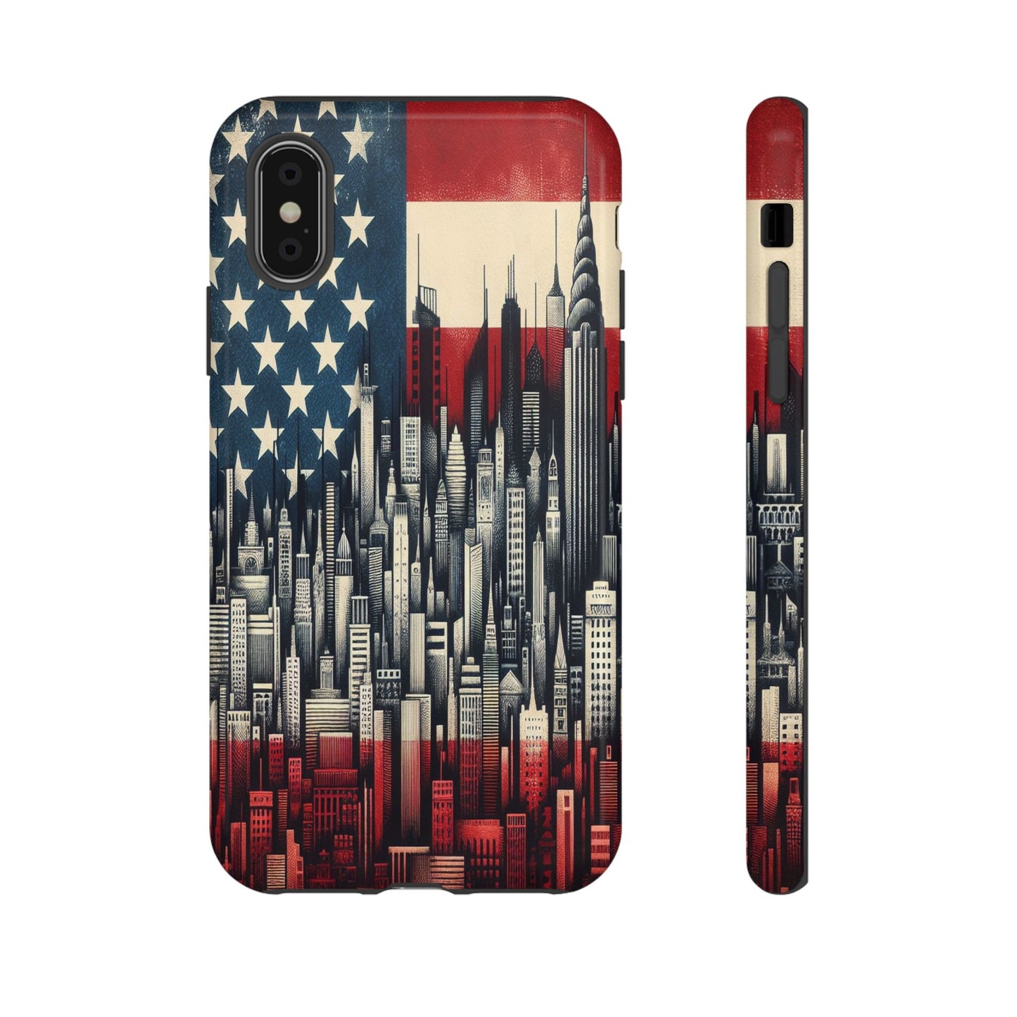 Protective Cityscape with Stars and Stripes Iphone Case Compatible With Iphone 16 15 14 - Phone Cover