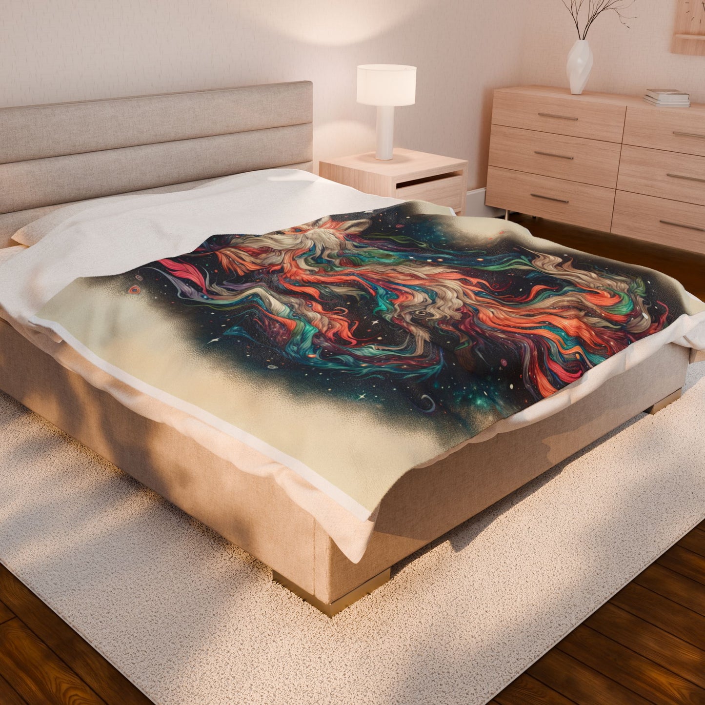 Enigmatic Fox with Cosmic Tails - Plush Blanket
