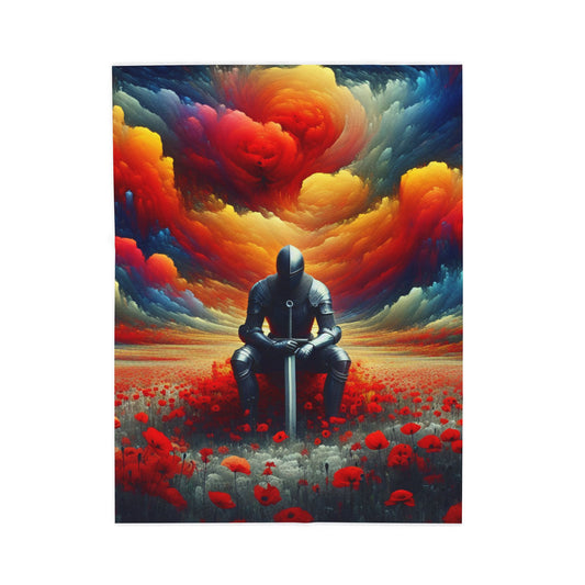 Knight's Contemplation in a Field of Dreams - Plush Blanket