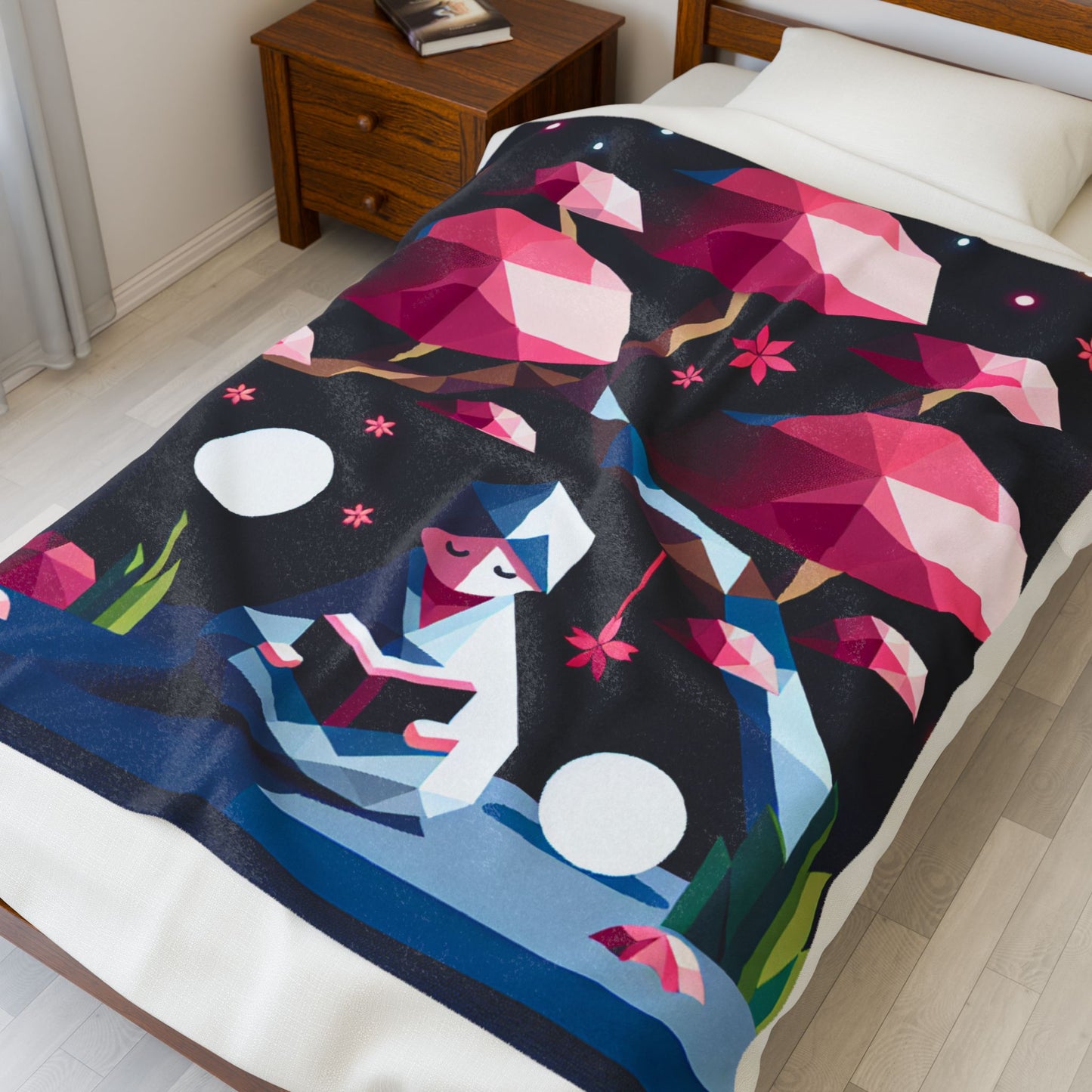 Quiet Contemplation Under Geometric Trees - Plush Blanket