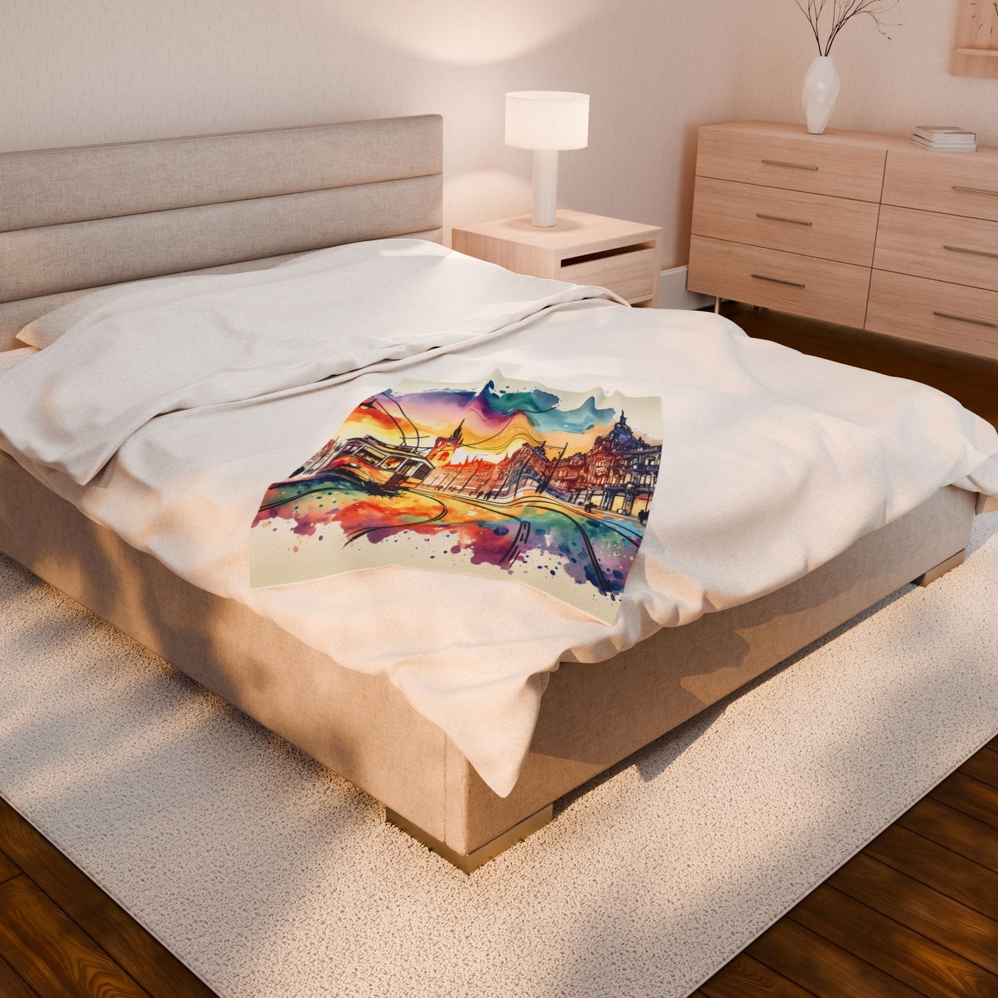 Tramway Journey Through Artistic Streets - Plush Blanket