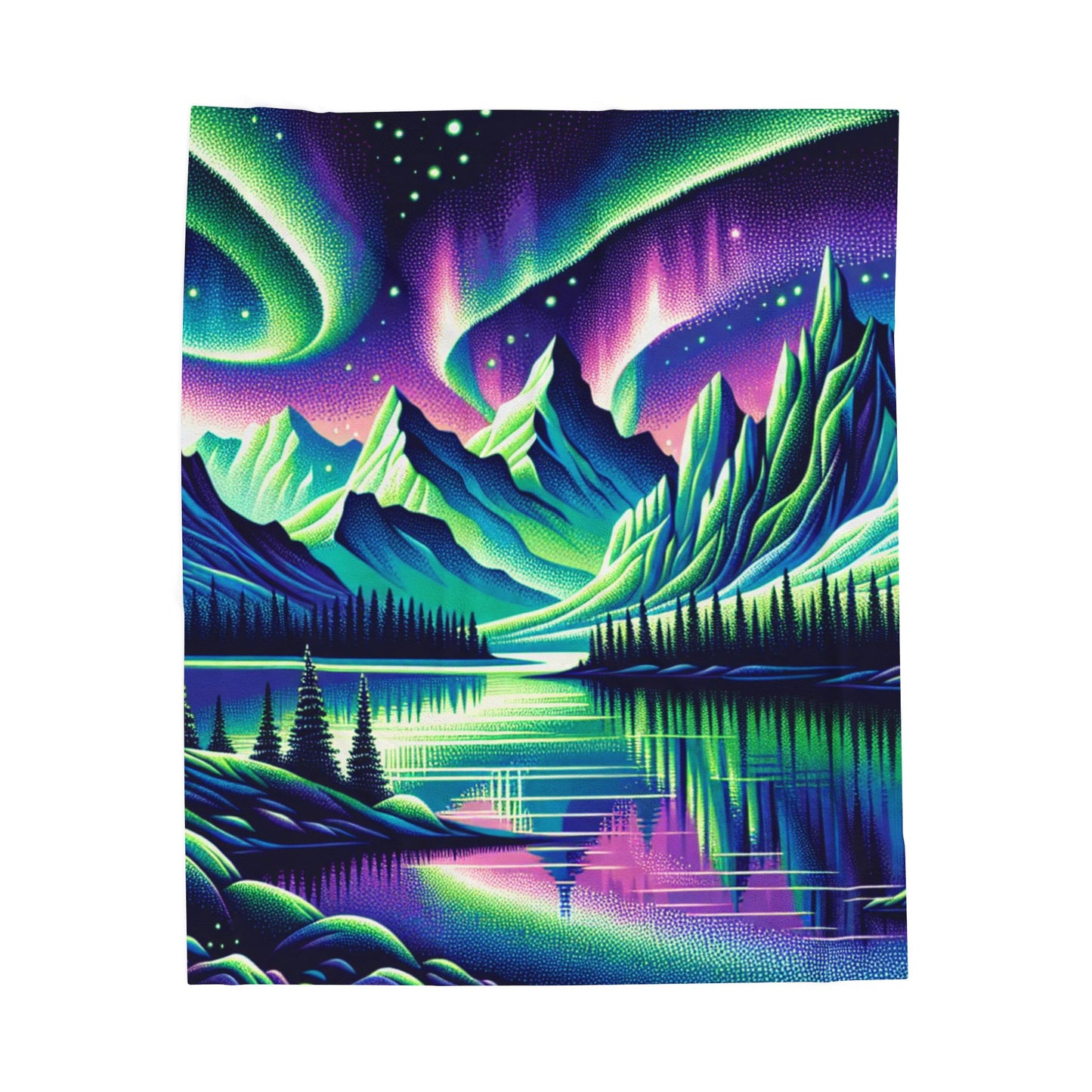 Northern Lights Above the Peaks - Plush Blanket