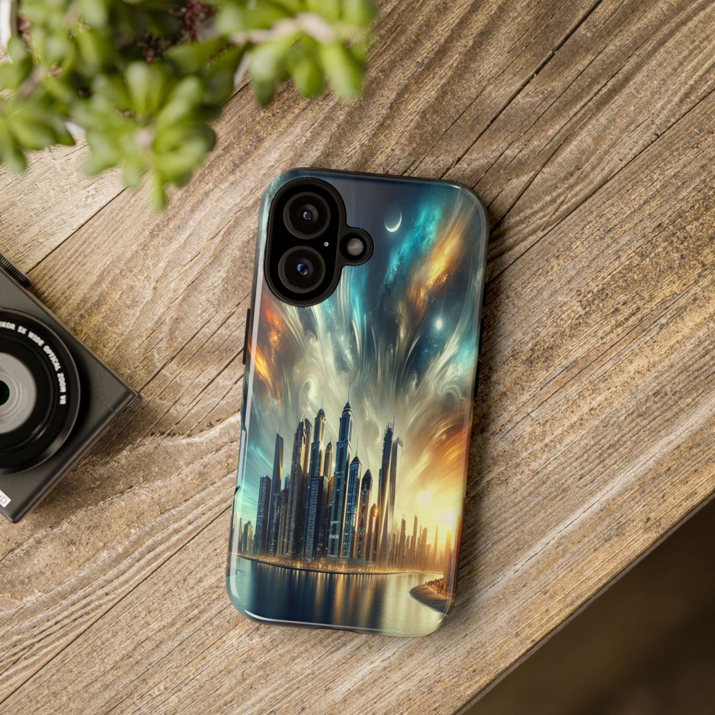 Cityscape under Celestial Tapestry - Phone Case