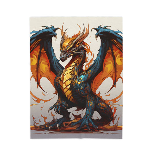 Fiery Azure Drake Unleashed- Plush Blanket