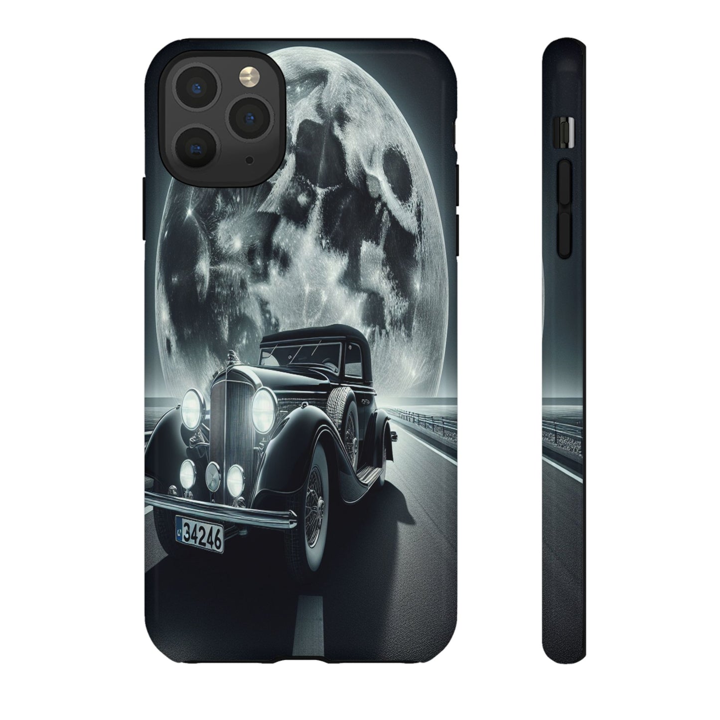 Moonlit Journey with Classic Car - Phone Case