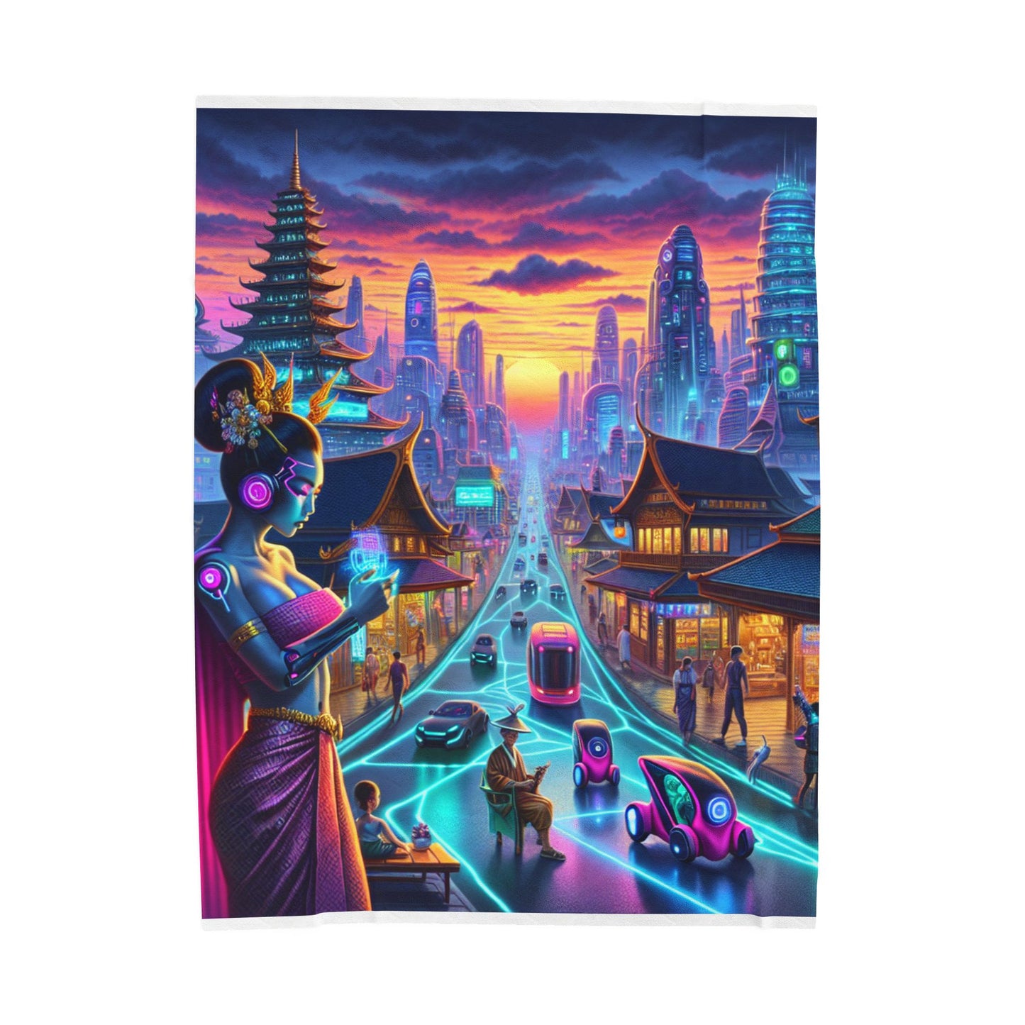 Futuristic Visions at Dusk- Plush Blanket