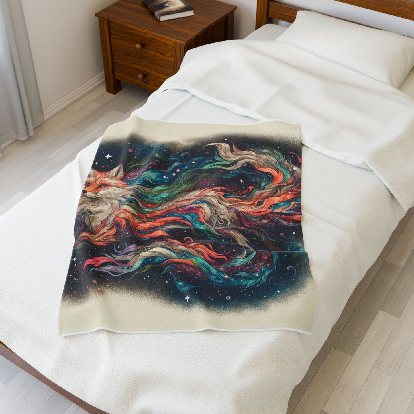 Enigmatic Fox with Cosmic Tails - Plush Blanket