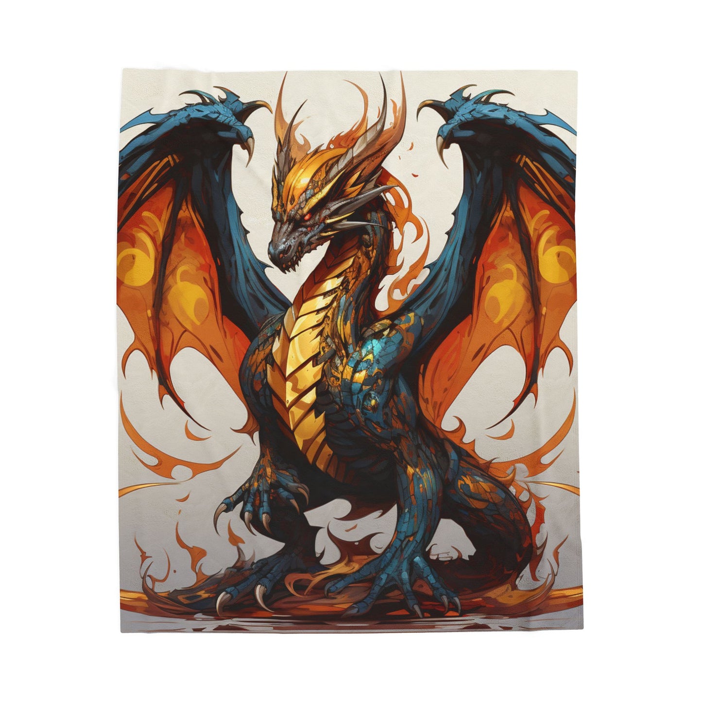 Fiery Azure Drake Unleashed- Plush Blanket