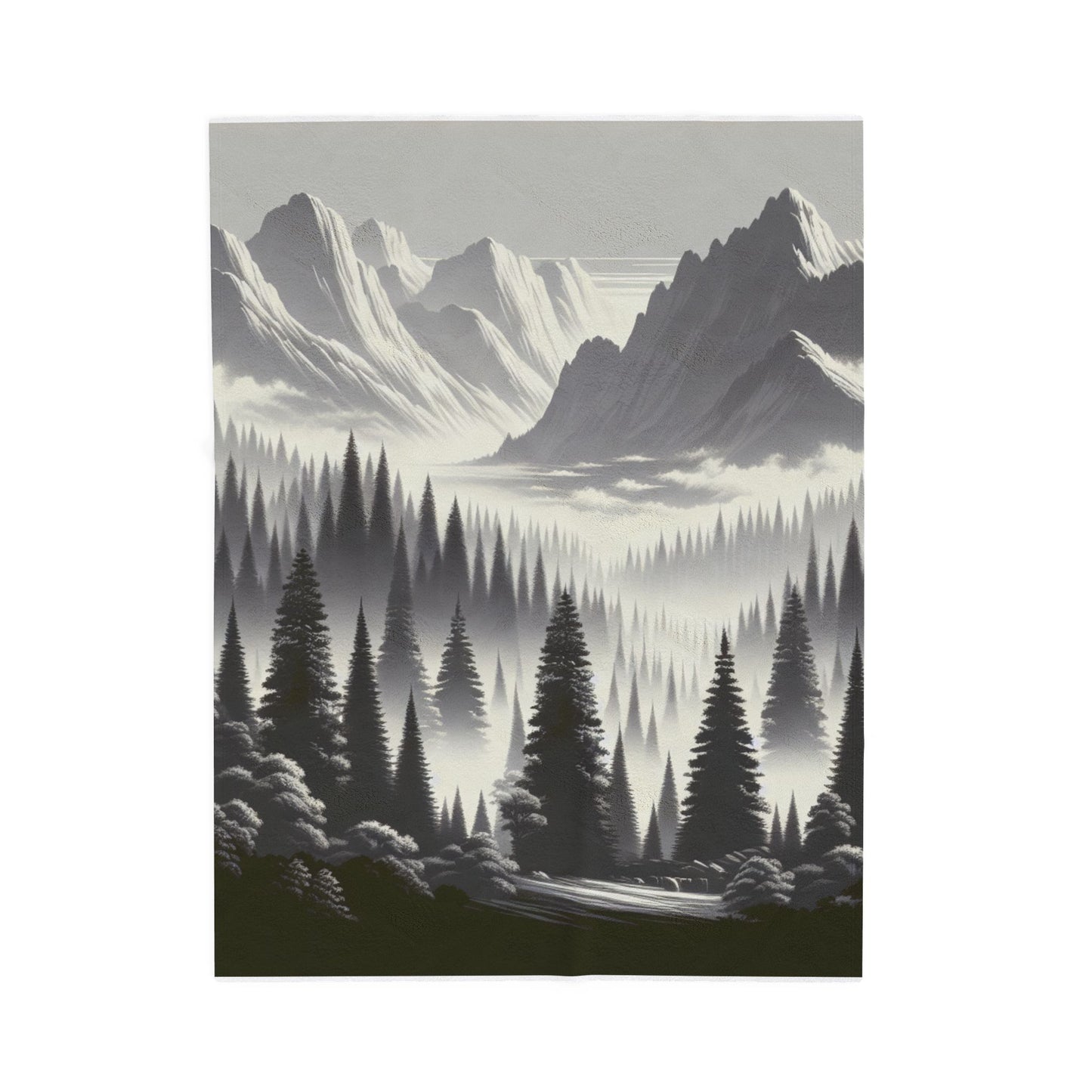 Enigmatic Peaks in Misty Morning - Plush Blanket