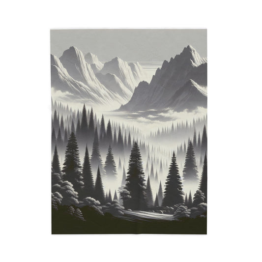 Enigmatic Peaks in Misty Morning - Plush Blanket