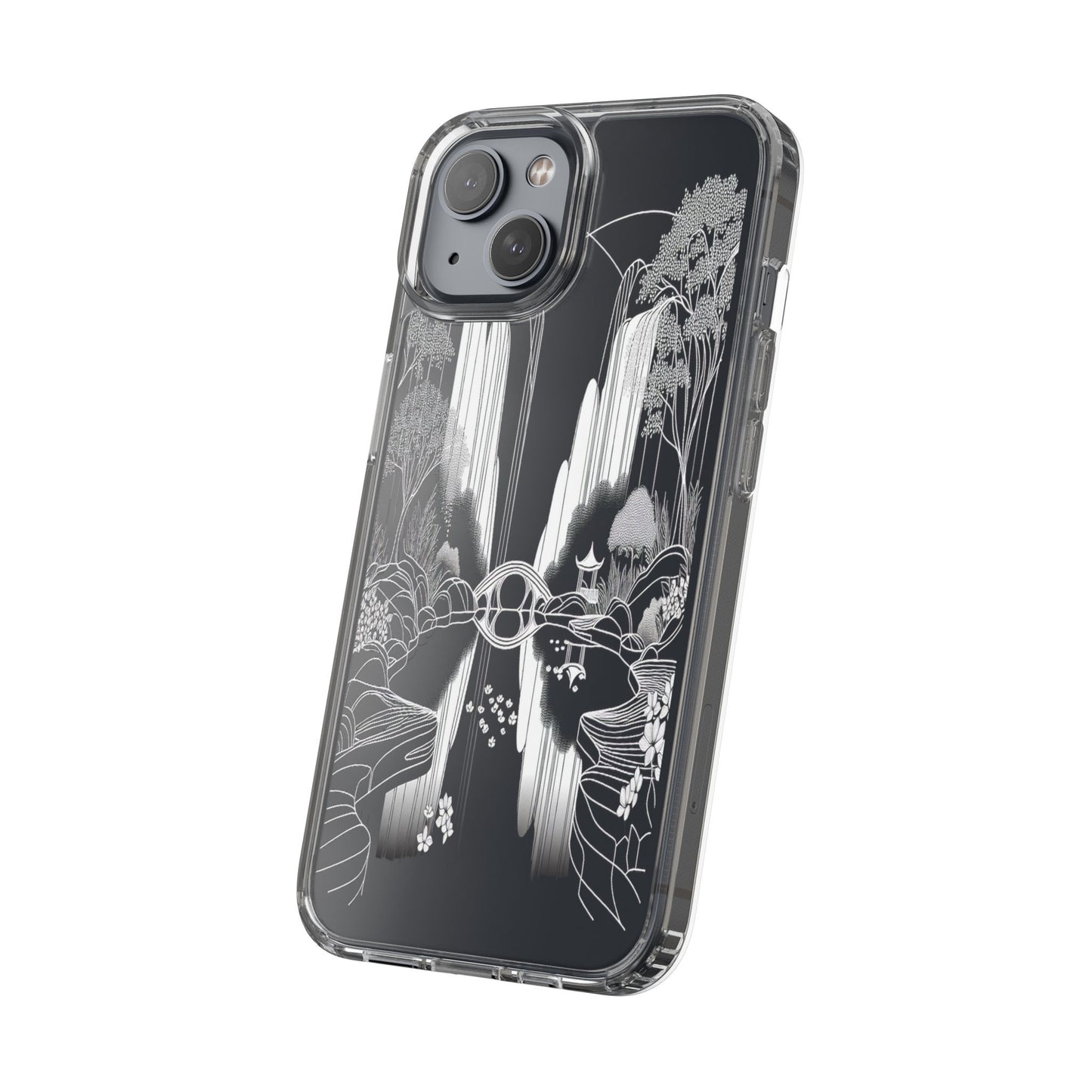 Transparent Waterfall Bridge Scene Iphone Case Compatible With Iphone 16 15 14 - Clear Phone Cover