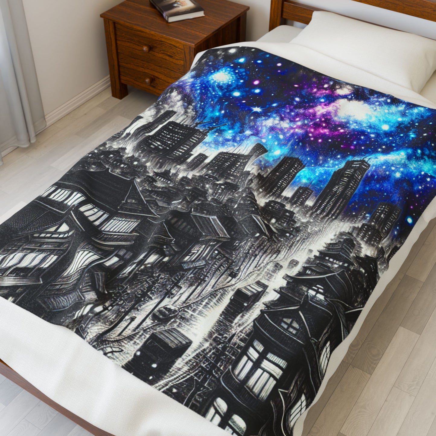 Evening Nebula Over the Cityscape - Plush Blanket