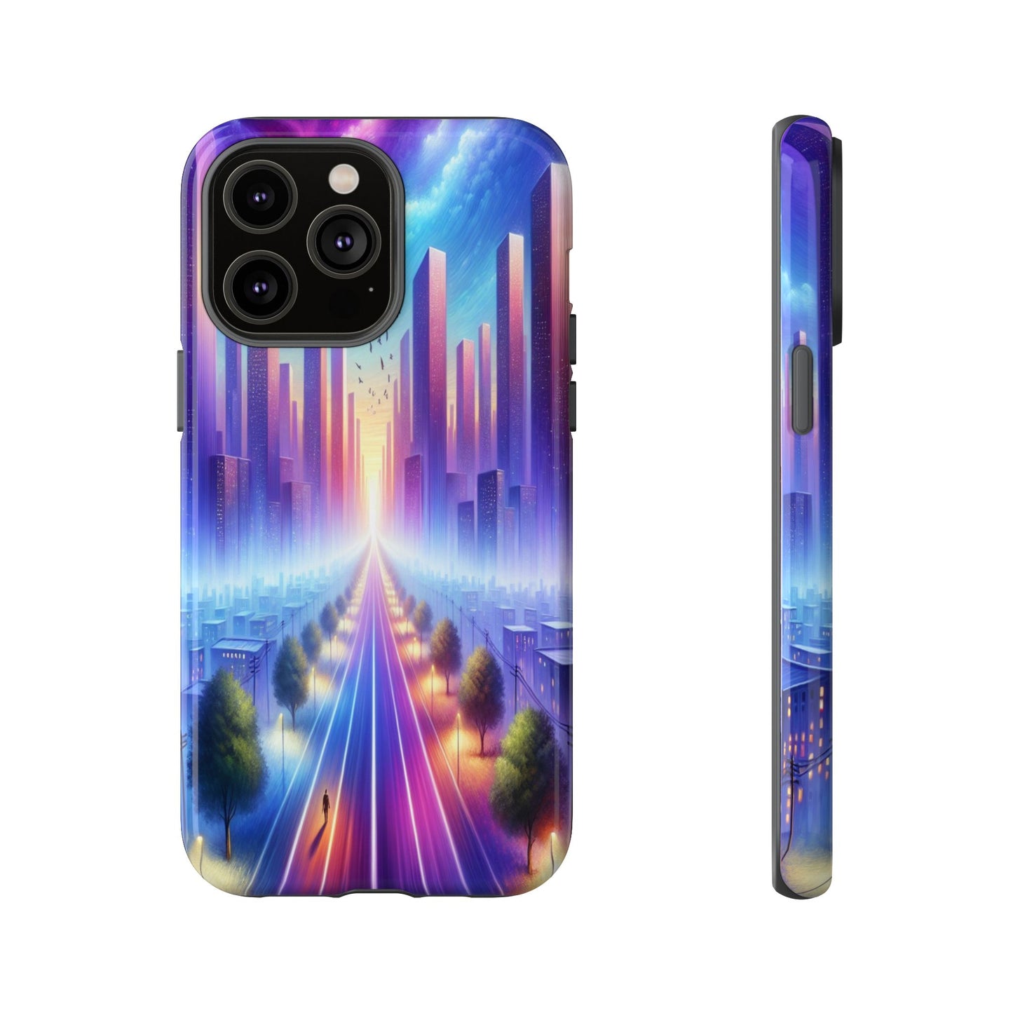 Journey into the Luminous Cityscape - Phone Case