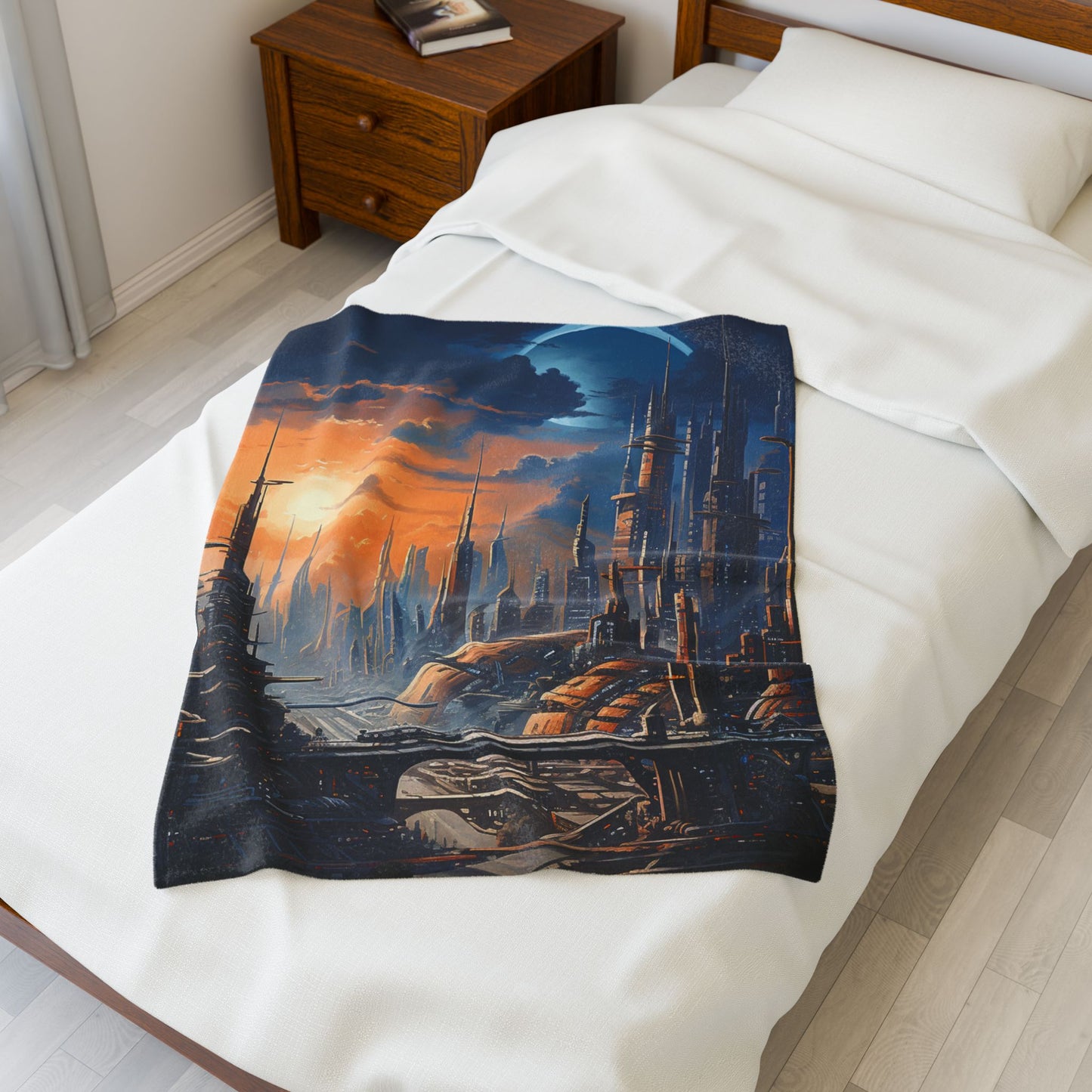 Sunset Over Future Metropolis- Plush Blanket