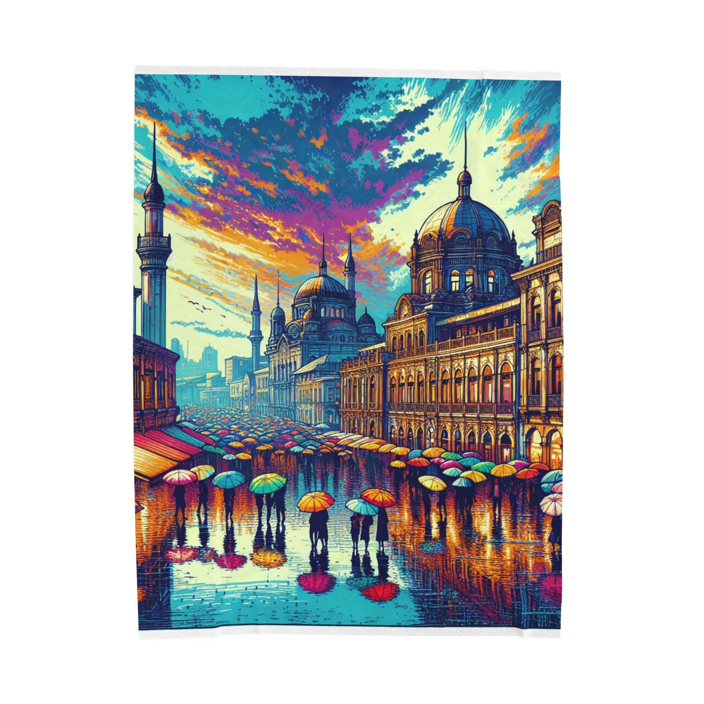 Bustling Rainy Parade - Plush Blanket