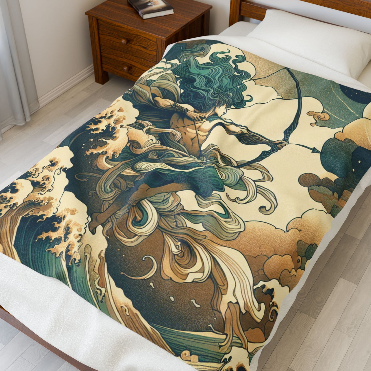 Celestial Archer in Ocean Waves - Plush Blanket