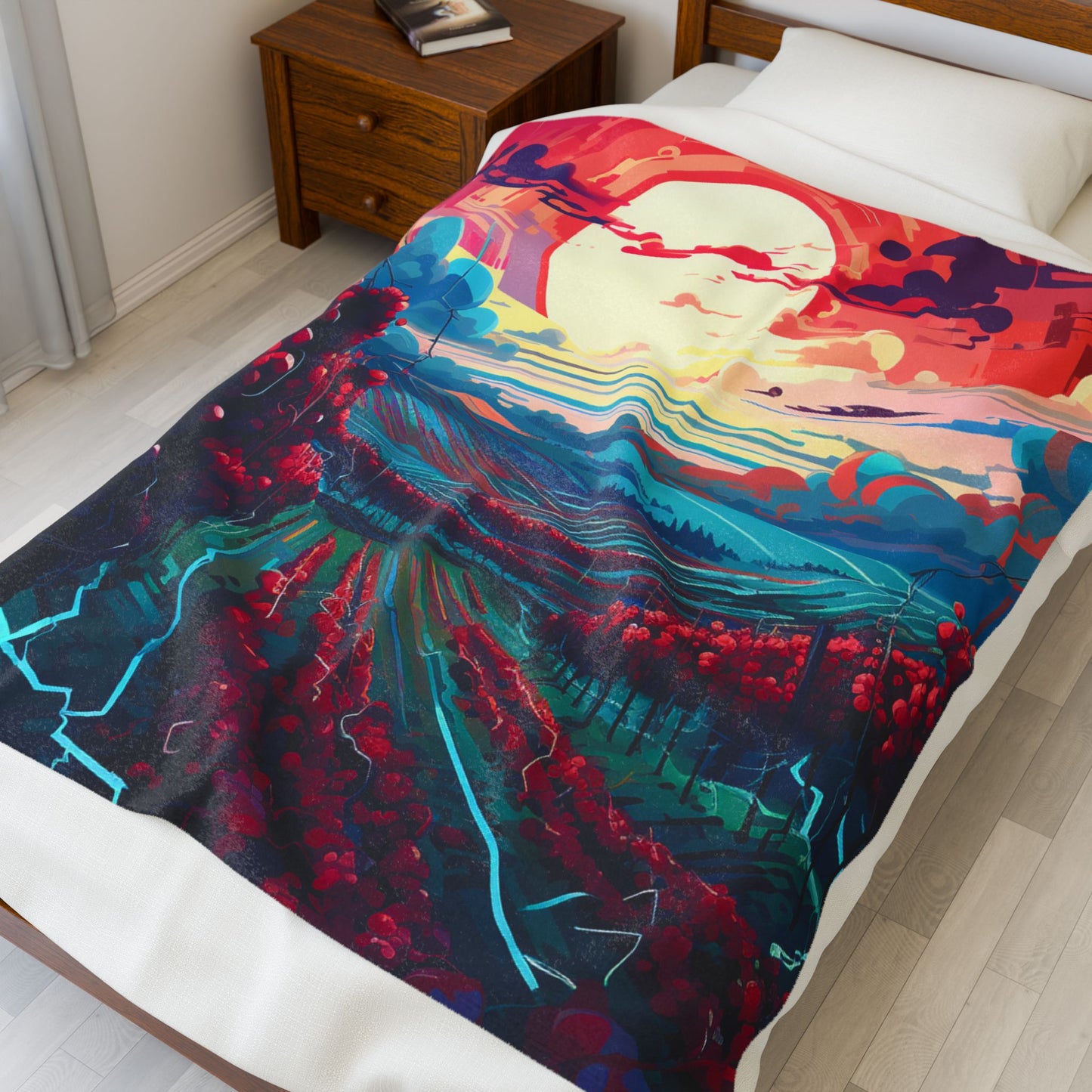 Crimson Vineyard at Sunset- Plush Blanket