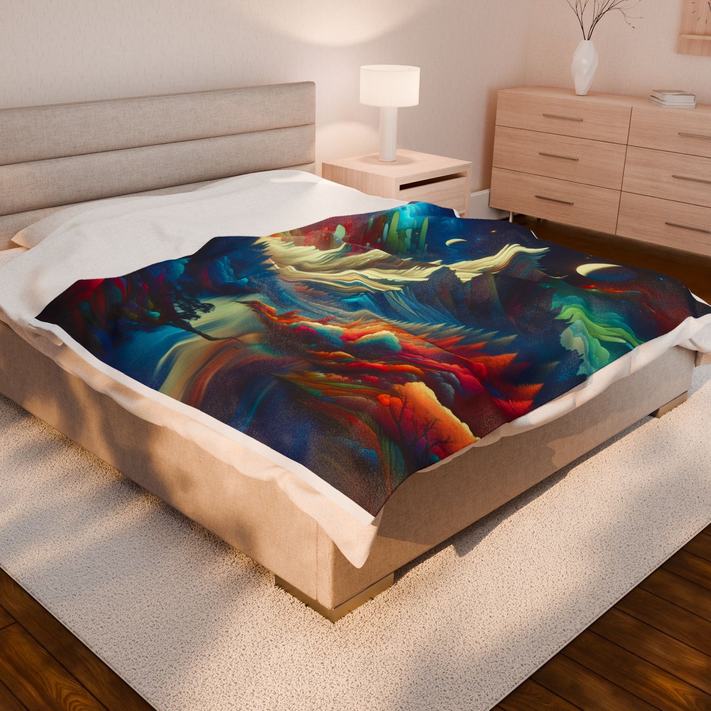 Celestial Peaks in a Colorful Landscape - Plush Blanket