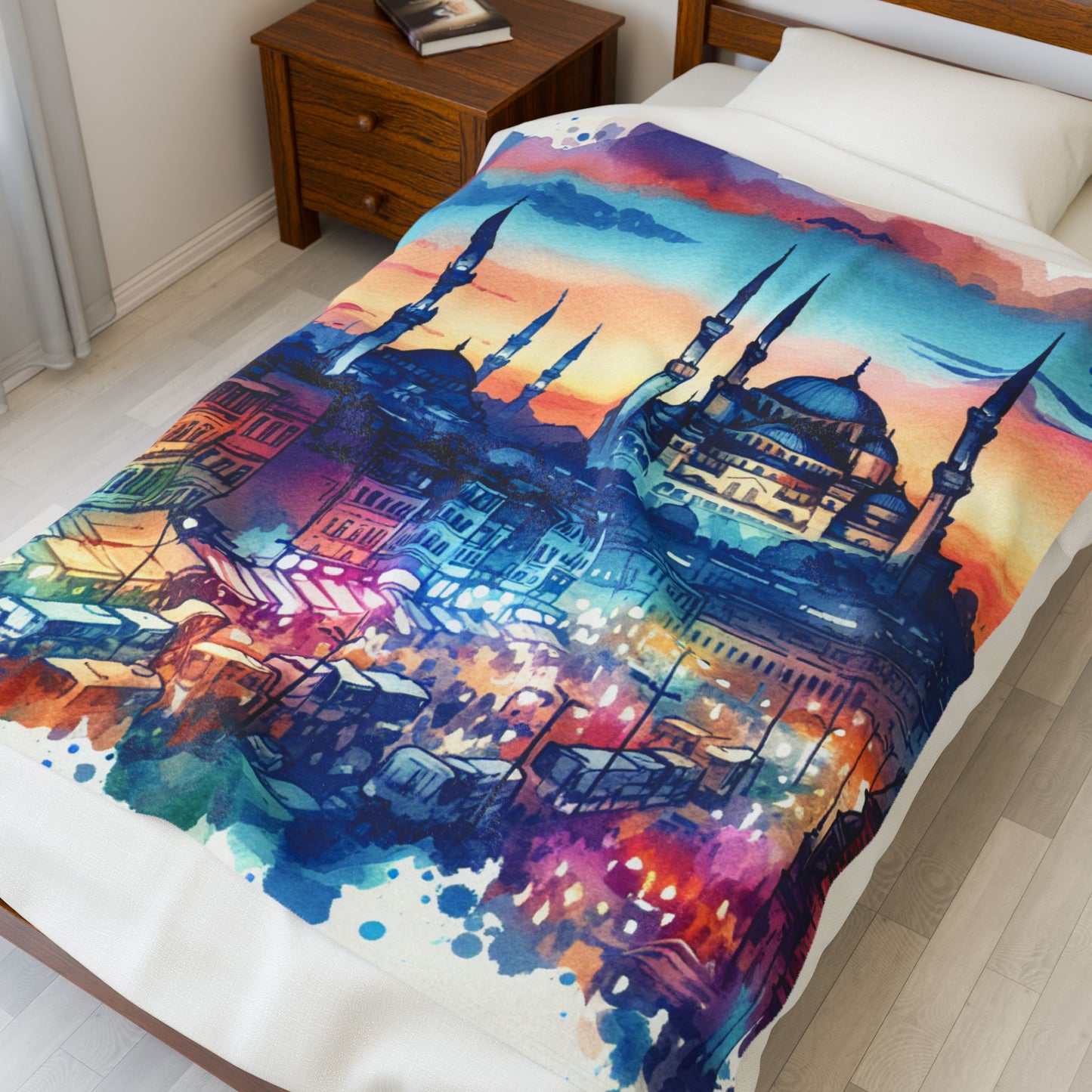 Bustling Evening in the Bazaar - Plush Blanket